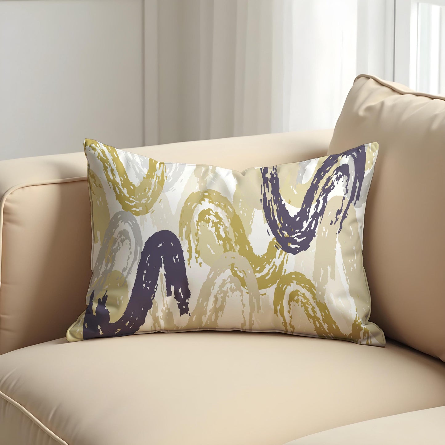 Abstract Brushstroke Cushion Cover, Mustard & Charcoal Swirl Pillow Case