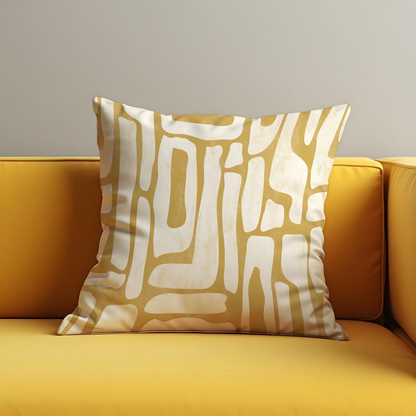 Modern Abstract Cushion Cover, Mustard Yellow Organic Line Pillow Case