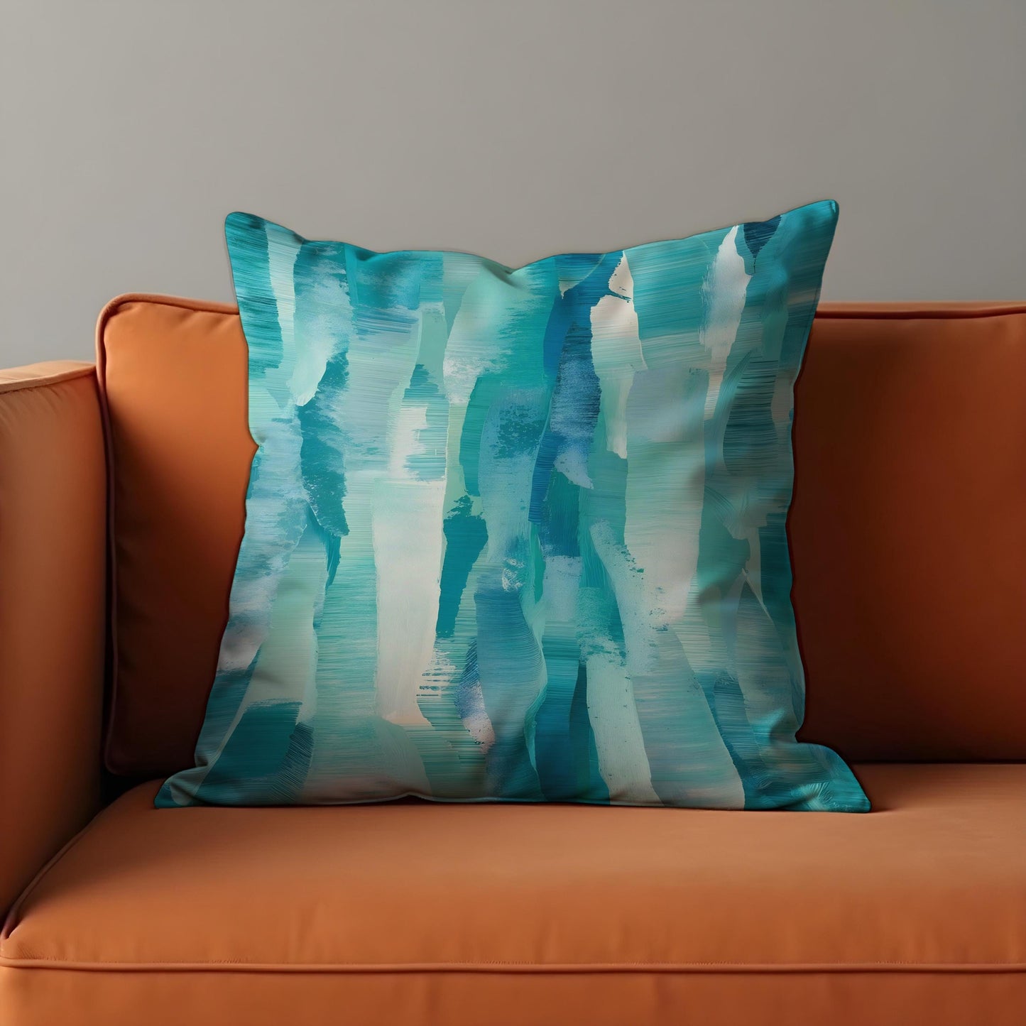 Teal Abstract Brushstroke Cushion Cover, Aqua Blue Modern Pillow Cover