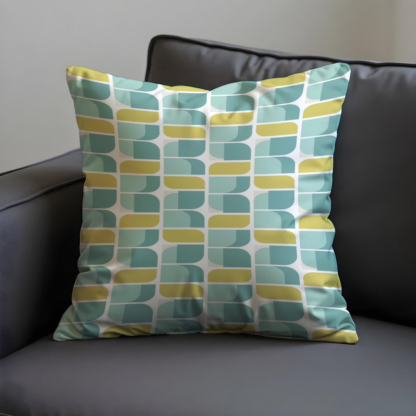 Retro Geometric Cushion Cover, Teal and Yellow Abstract Pillow Case
