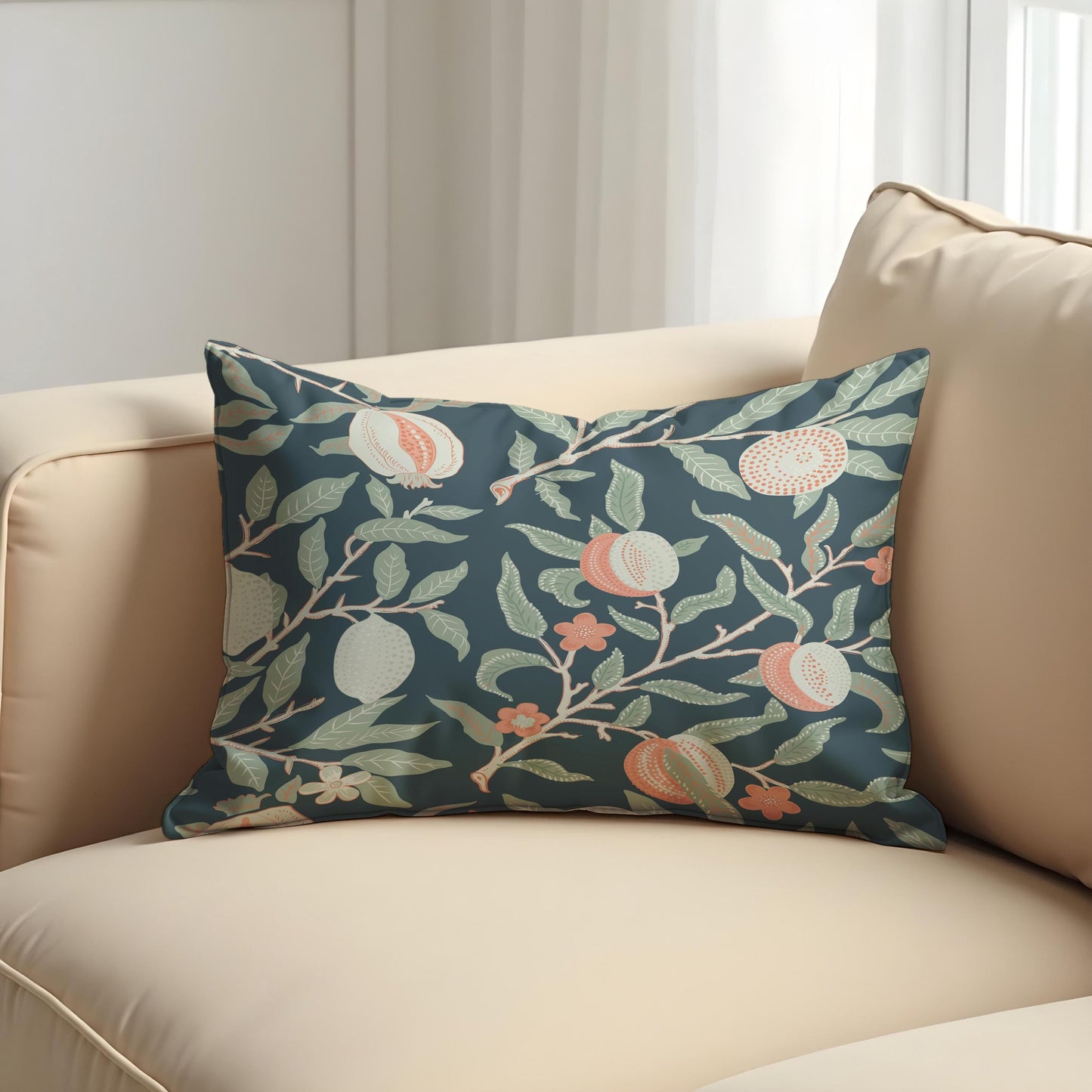 Classic Fruit Tree Cushion Cover, Botanical Pomegranate Pillow Cover