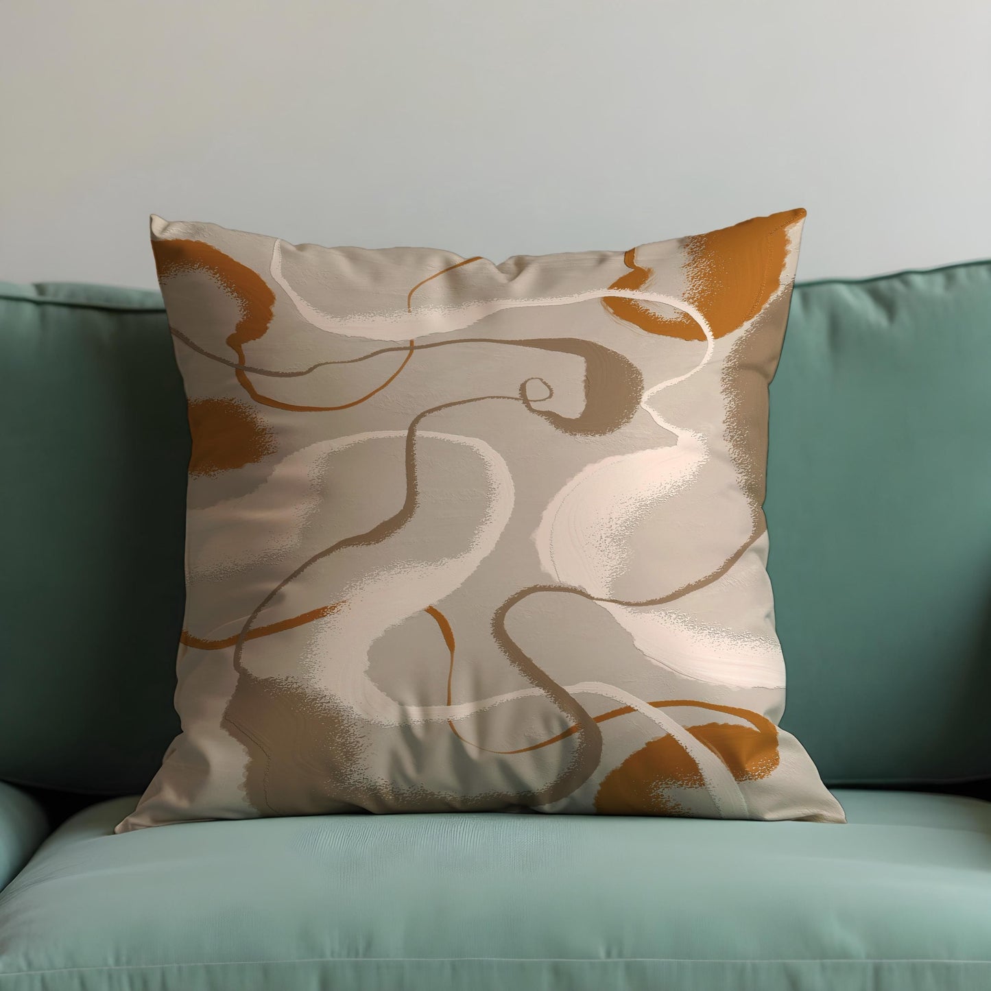 Abstract Beige & Terracotta Pillow Cover, Swirl Pattern Cushion Case