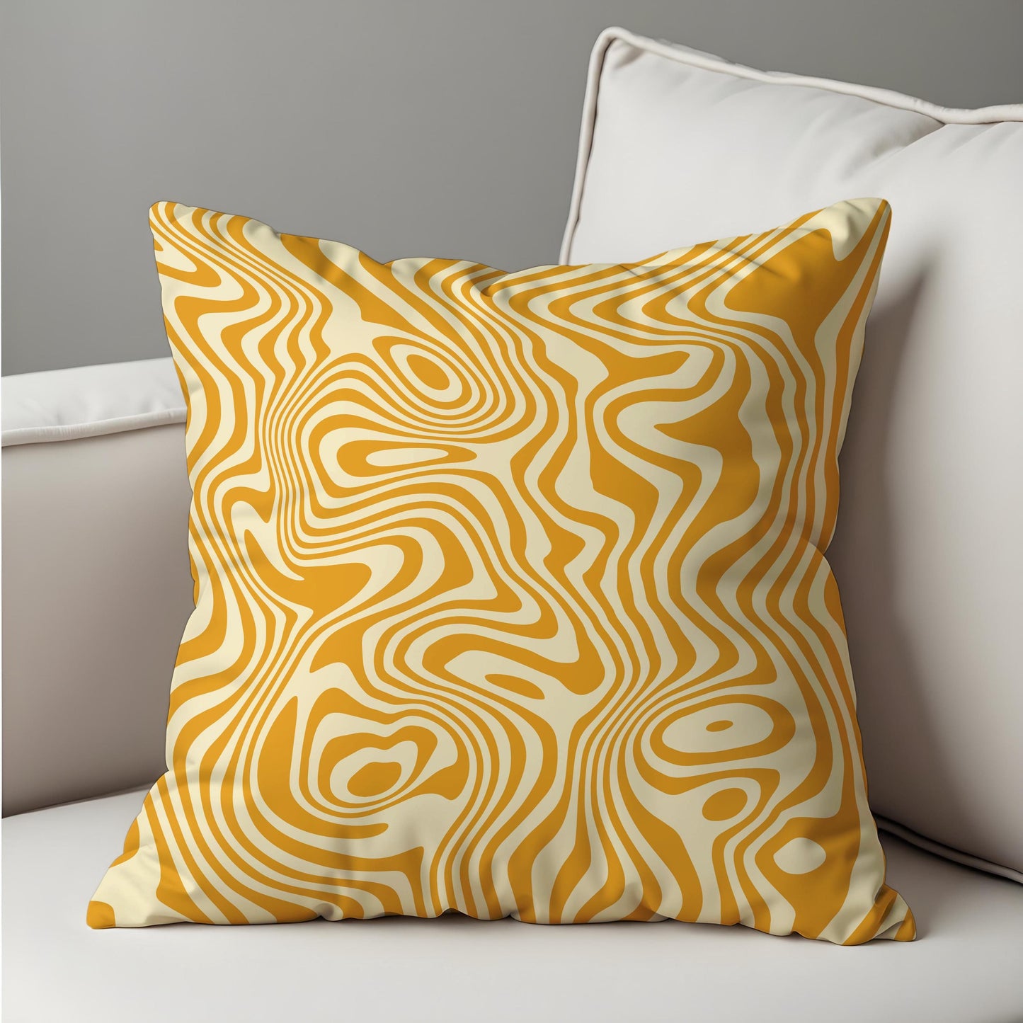Abstract Yellow Cushion Cover, Swirling Geometric Line Pillow Case