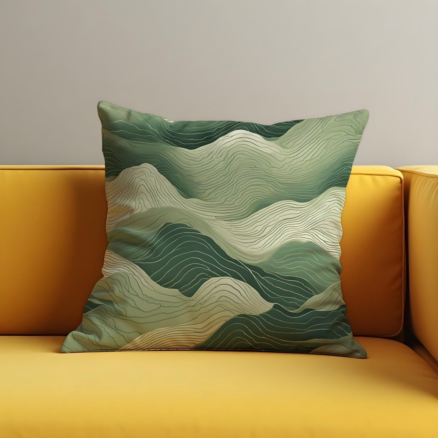 Abstract Mountain Cushion Cover, Green Topographic Line Art Pillow Case
