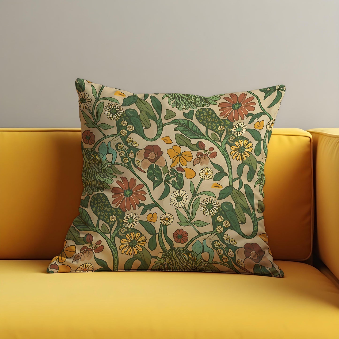 Classic Botanical Pillow Cover, Earthy Floral Print Cushion Cover