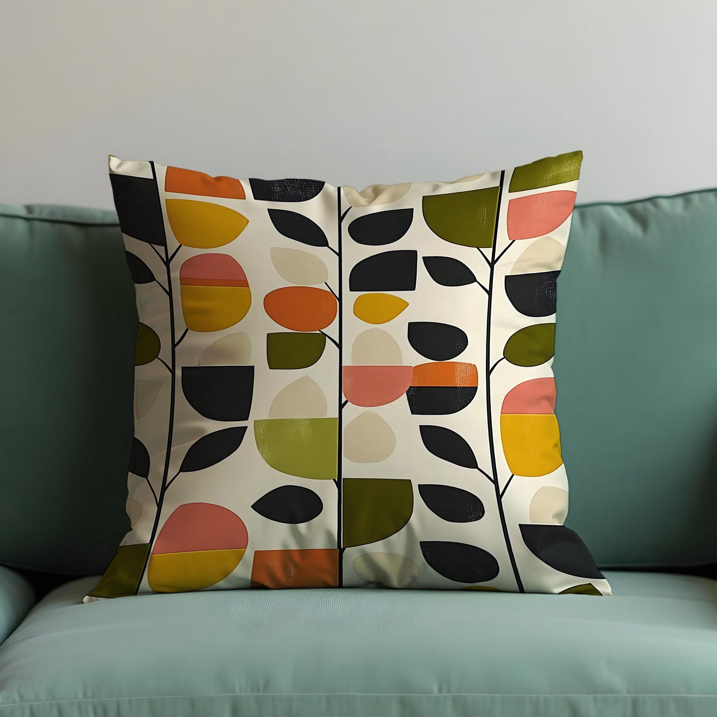 Mid Century Modern Leaf Print Cushion Cover, Retro Scandinavian Pillow Case