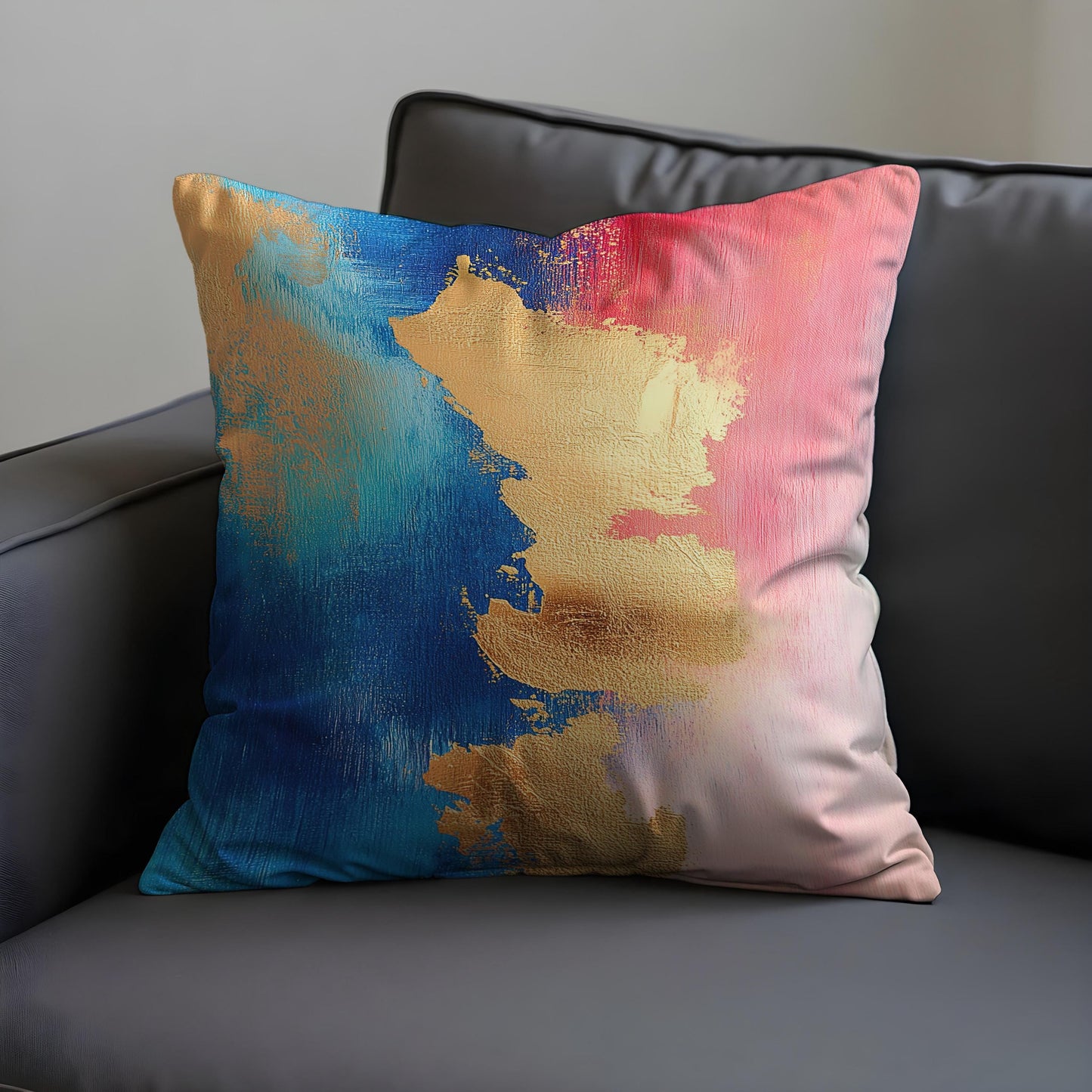 Abstract Cushion Cover, Mustard Foil Brushstroke Throw Pillow Cover