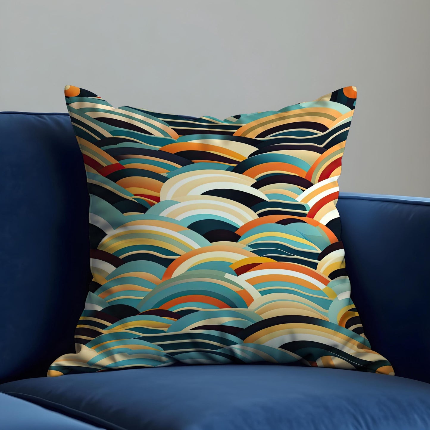 Retro Rainbow Wave Cushion Cover, Mid Century Modern Arches Pillow Case