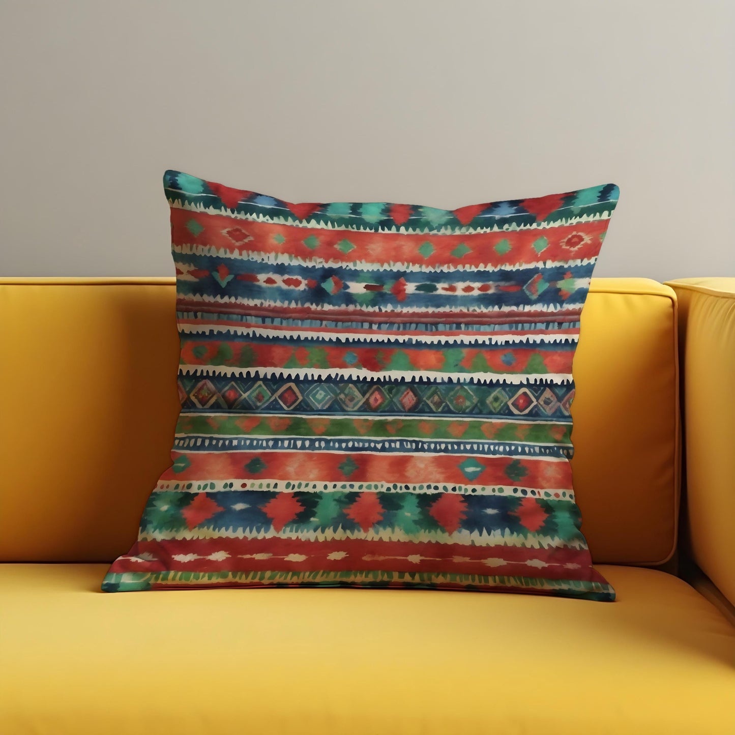 Boho Tribal Aztec Cushion Cover, Colorful Ethnic Print Pillow Case