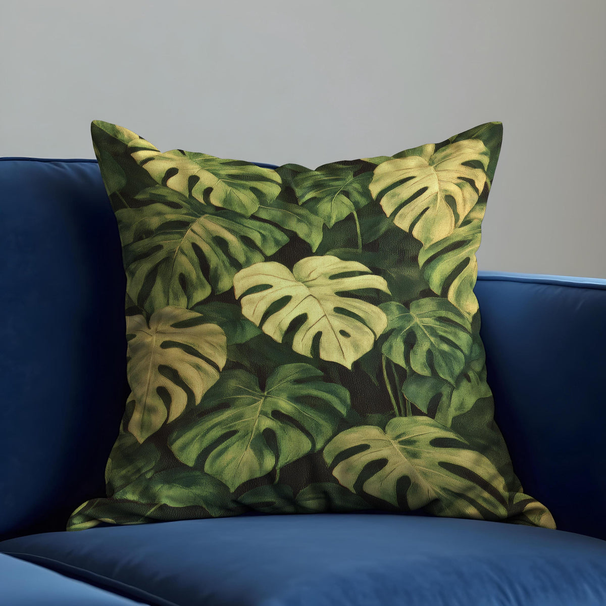 Green Monstera Cushion Cover, Tropical Leaf Throw Pillow Case