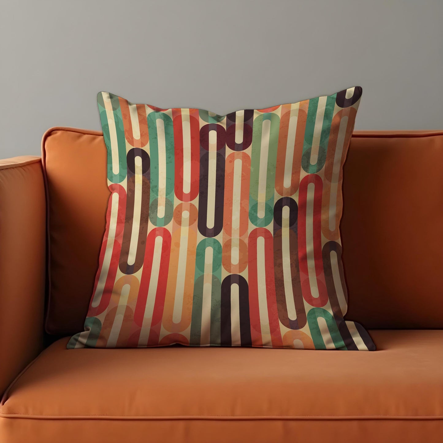Retro Striped Cushion Cover, Colorful 70s Oval Line Pattern Pillow Case