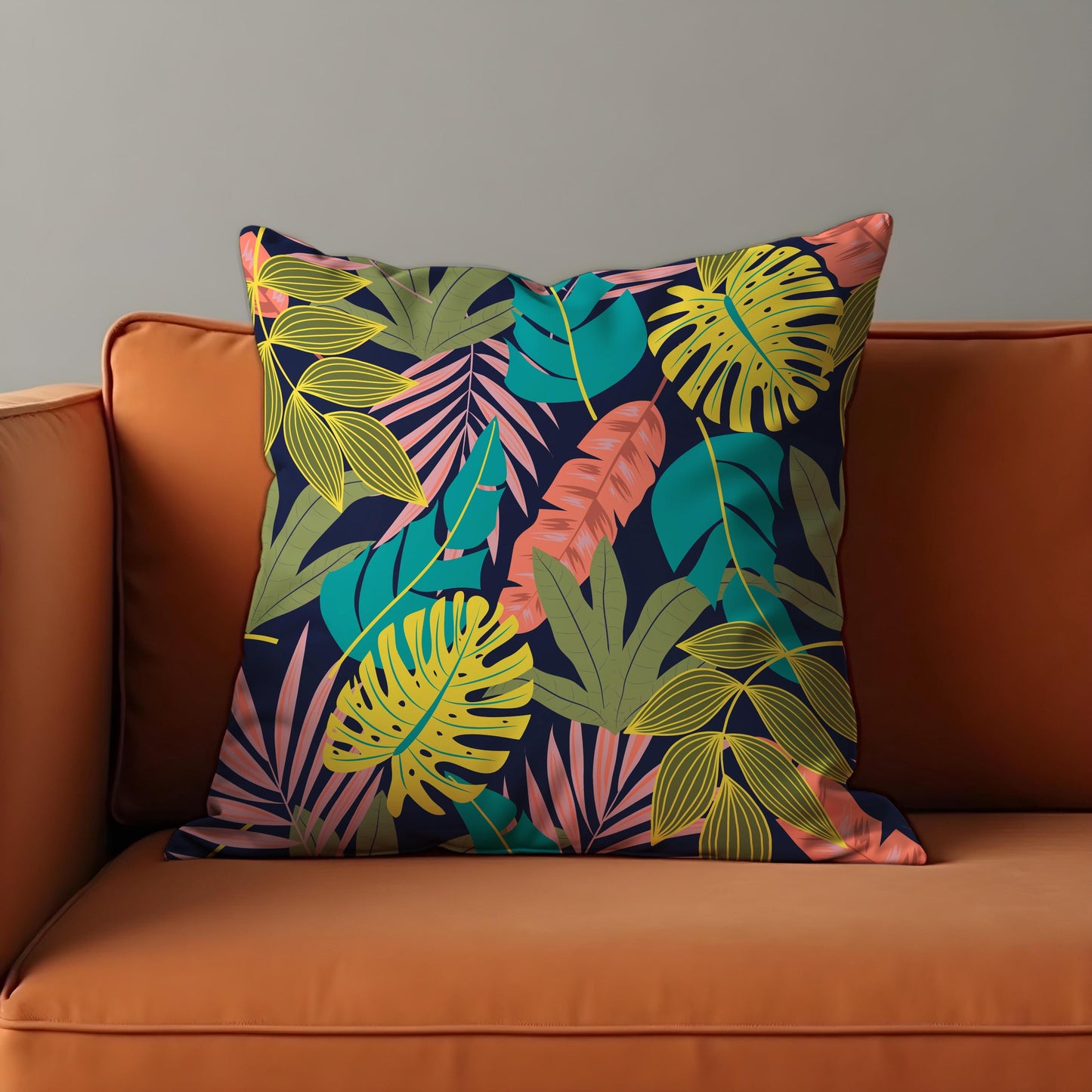 Colorful Tropical Leaf Cushion Cover, Jungle Botanical Pillow Cover