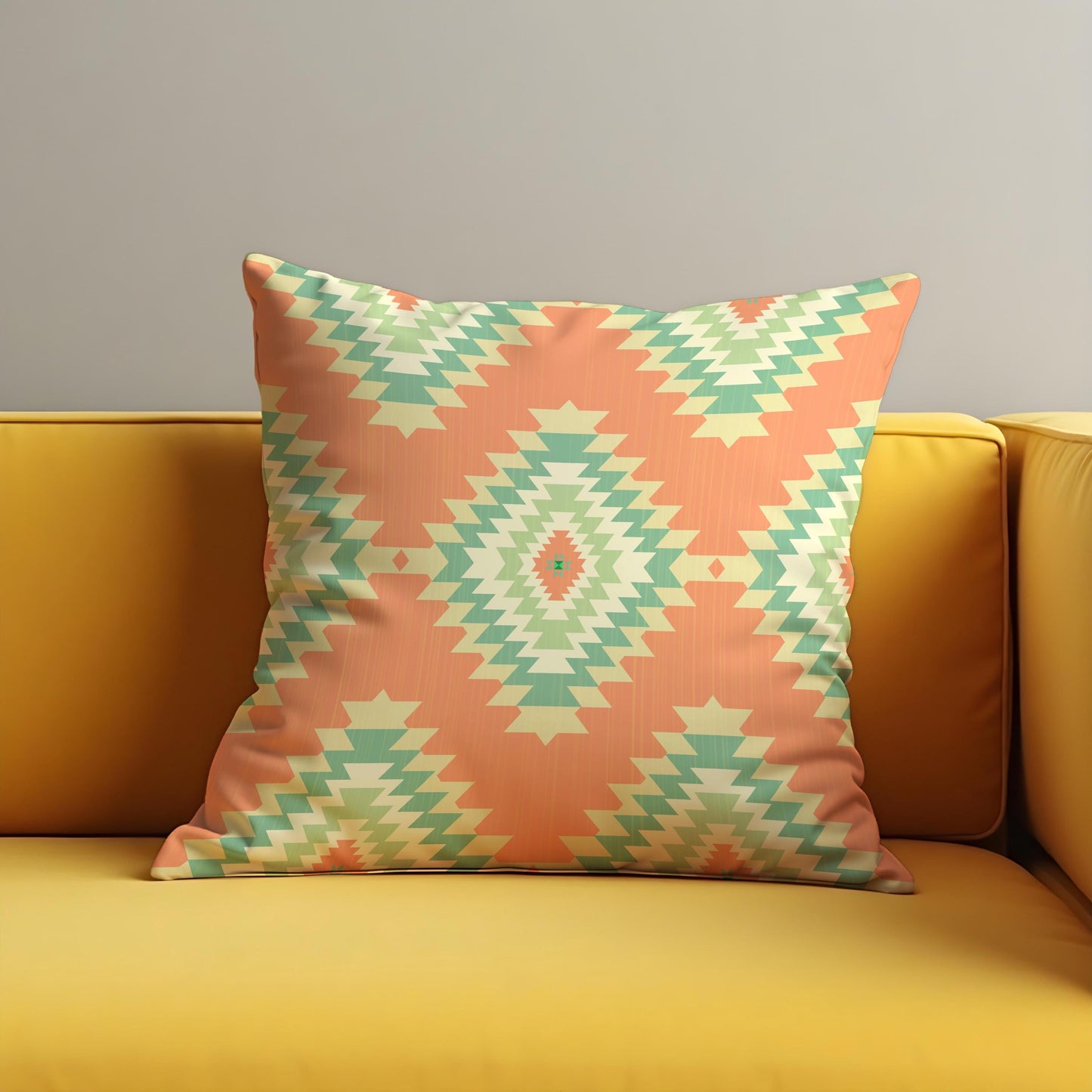 Southwestern Aztec Cushion Cover, Peach & Mint Tribal Throw Pillow Cover