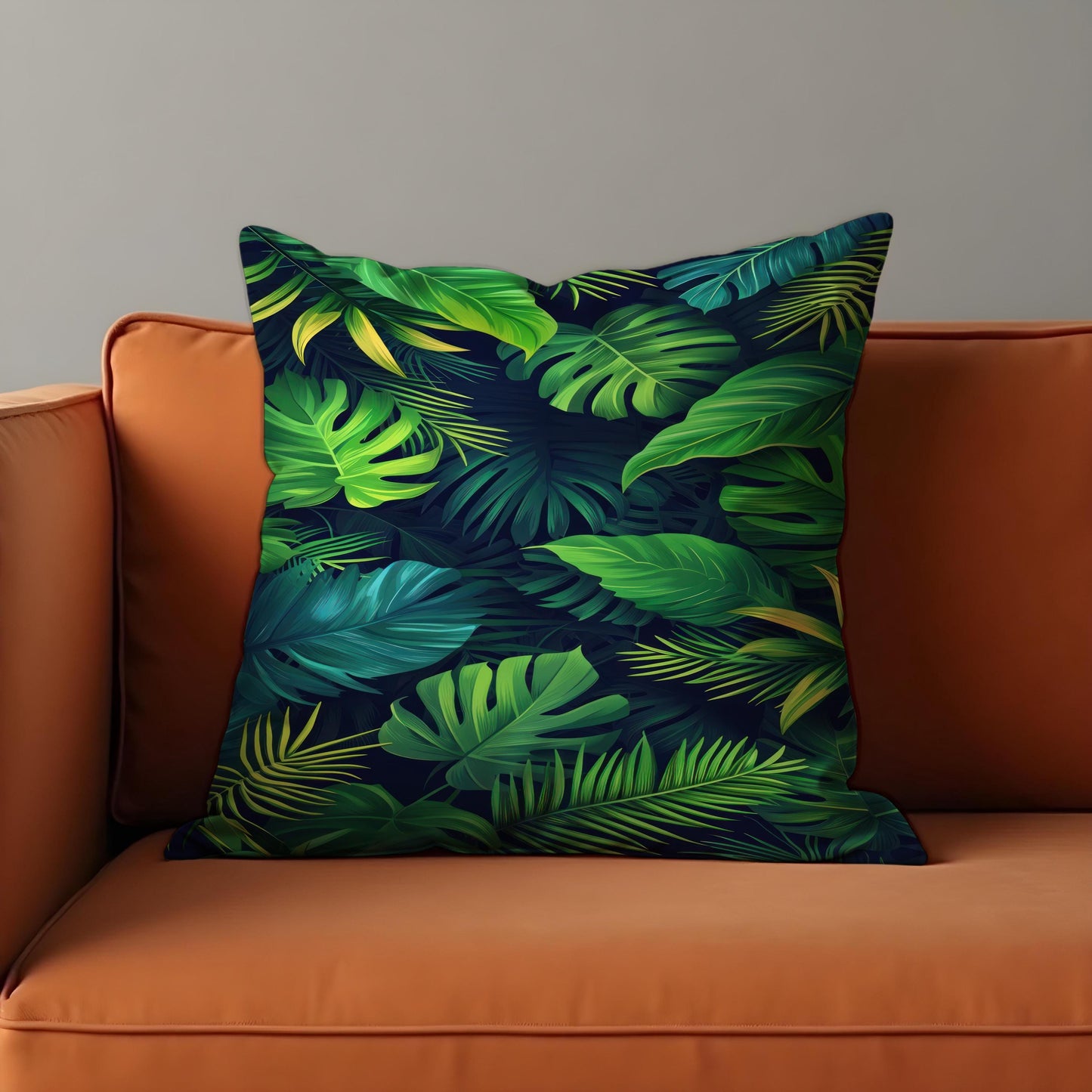 Tropical Palm Leaf Cushion Cover, Green Monstera & Jungle Leaves Pillow Case