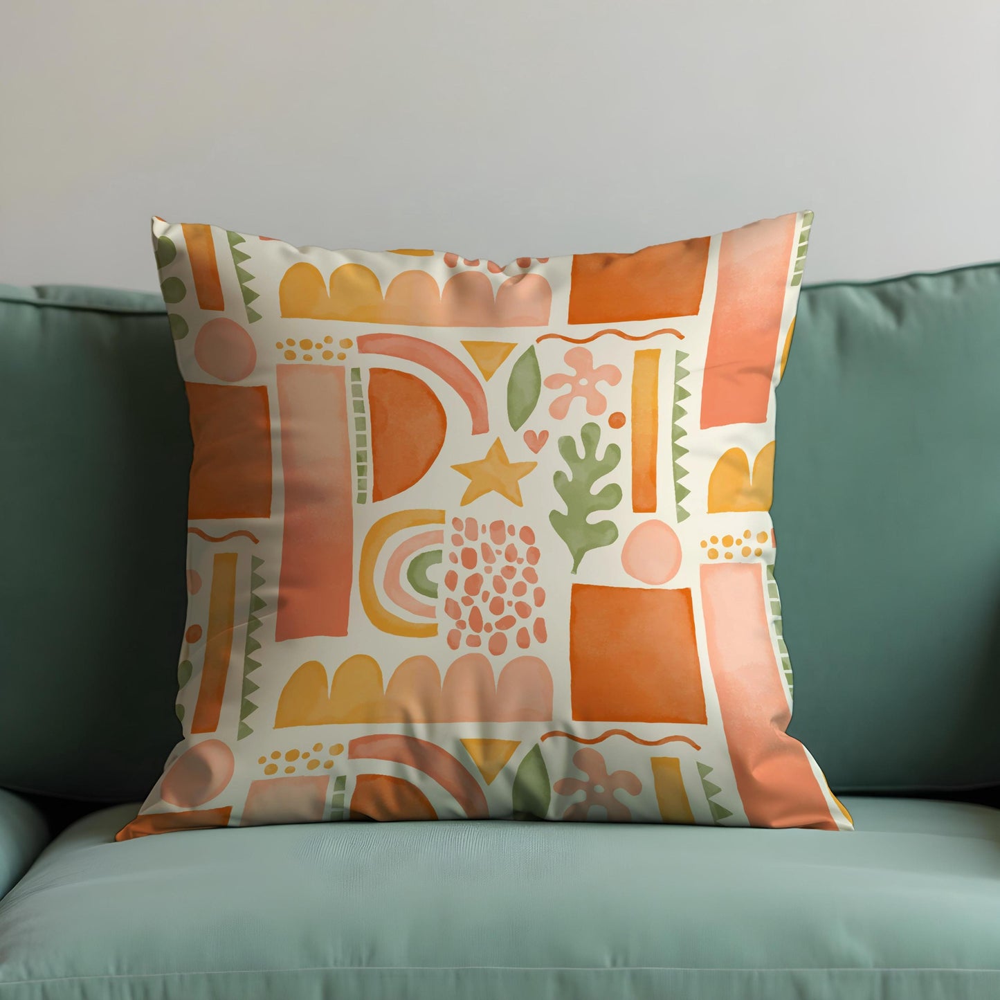 Boho Abstract Cushion Cover, Warm Terracotta Geometric Pillow Cover