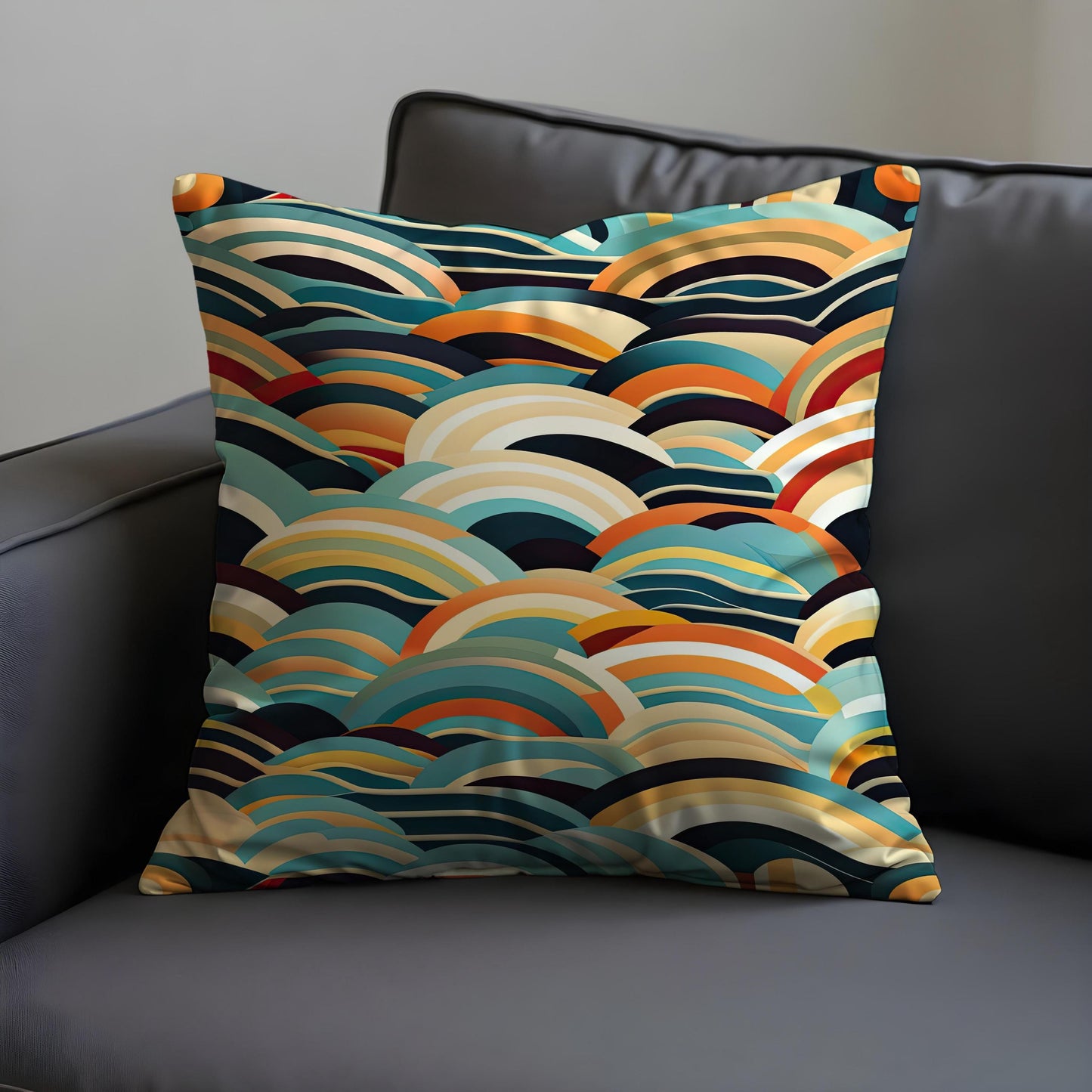 Retro Rainbow Wave Cushion Cover, Mid Century Modern Arches Pillow Case