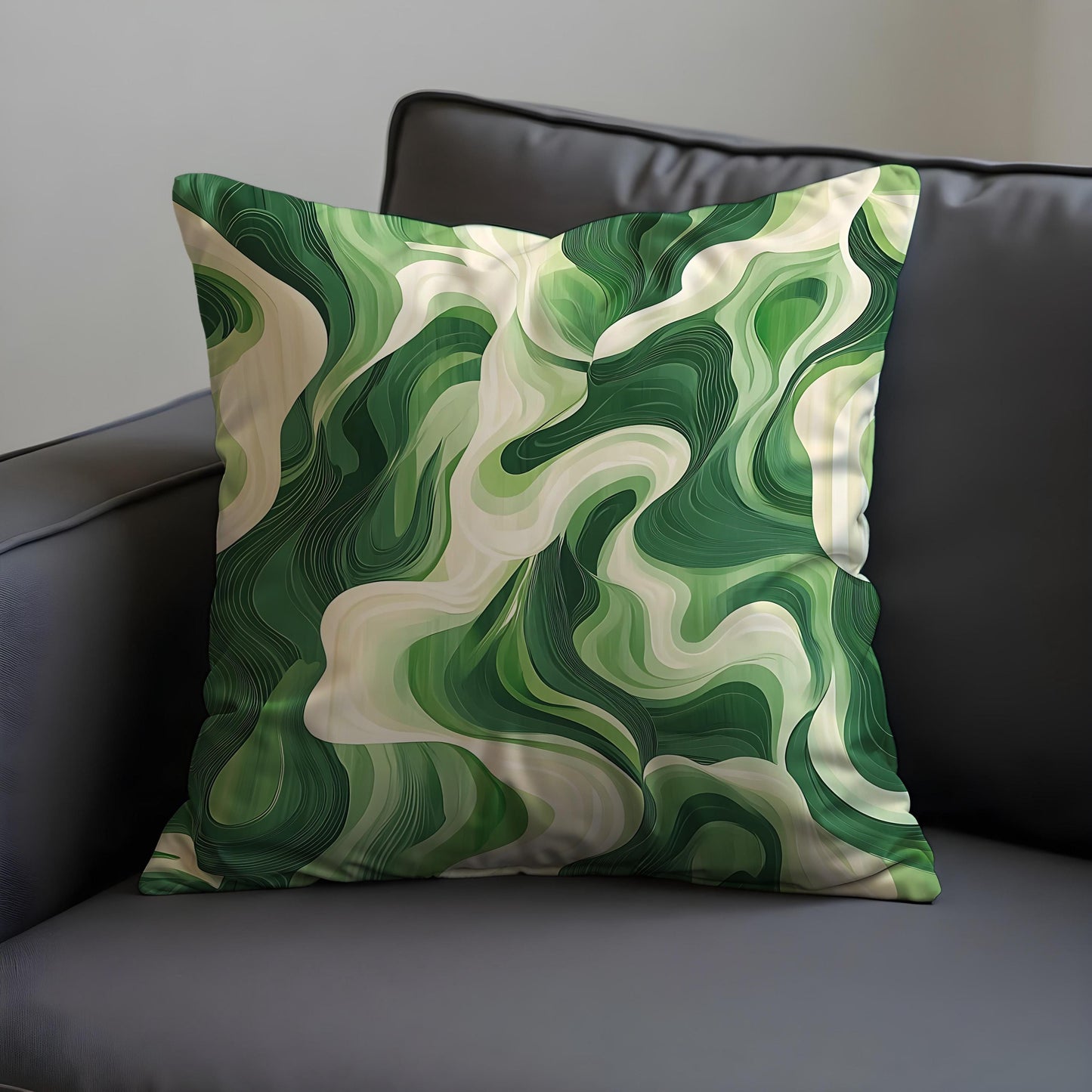 Green Marble Swirl Cushion Cover, Modern Abstract Throw Pillow Cover