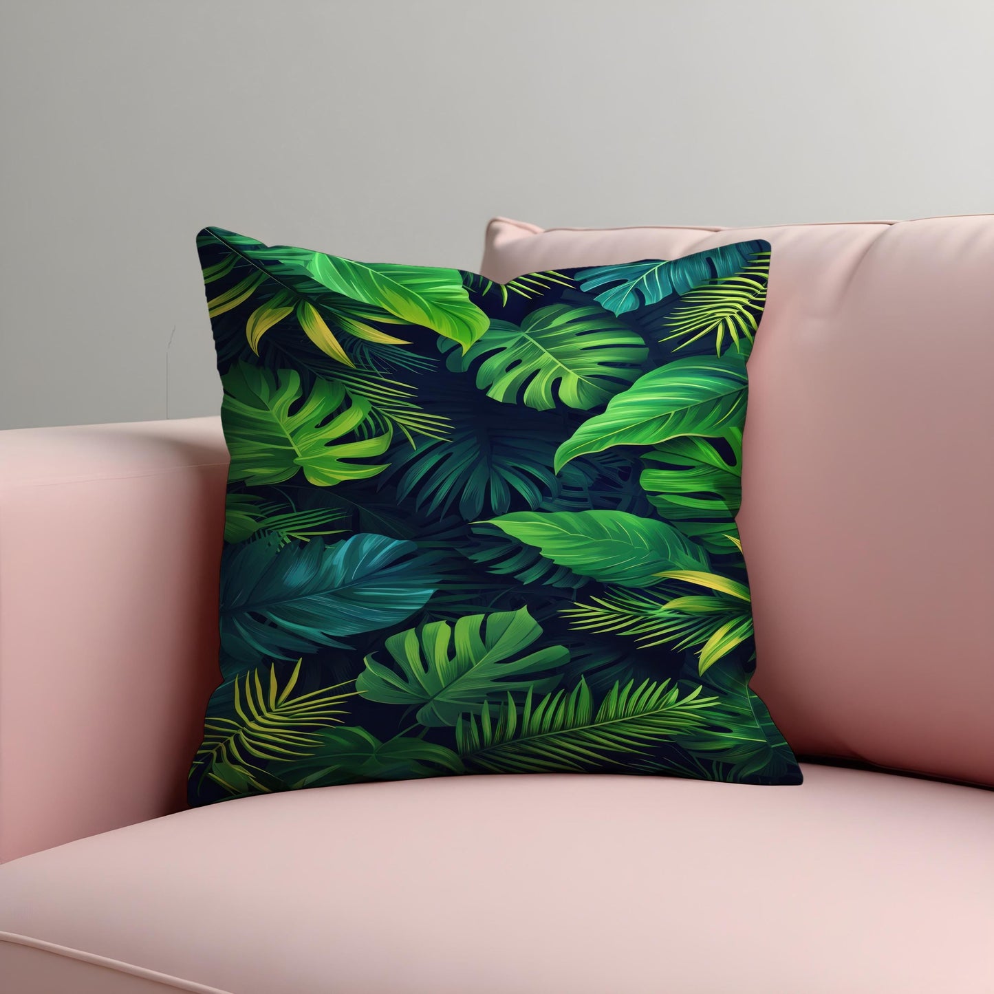 Tropical Palm Leaf Cushion Cover, Green Monstera & Jungle Leaves Pillow Case