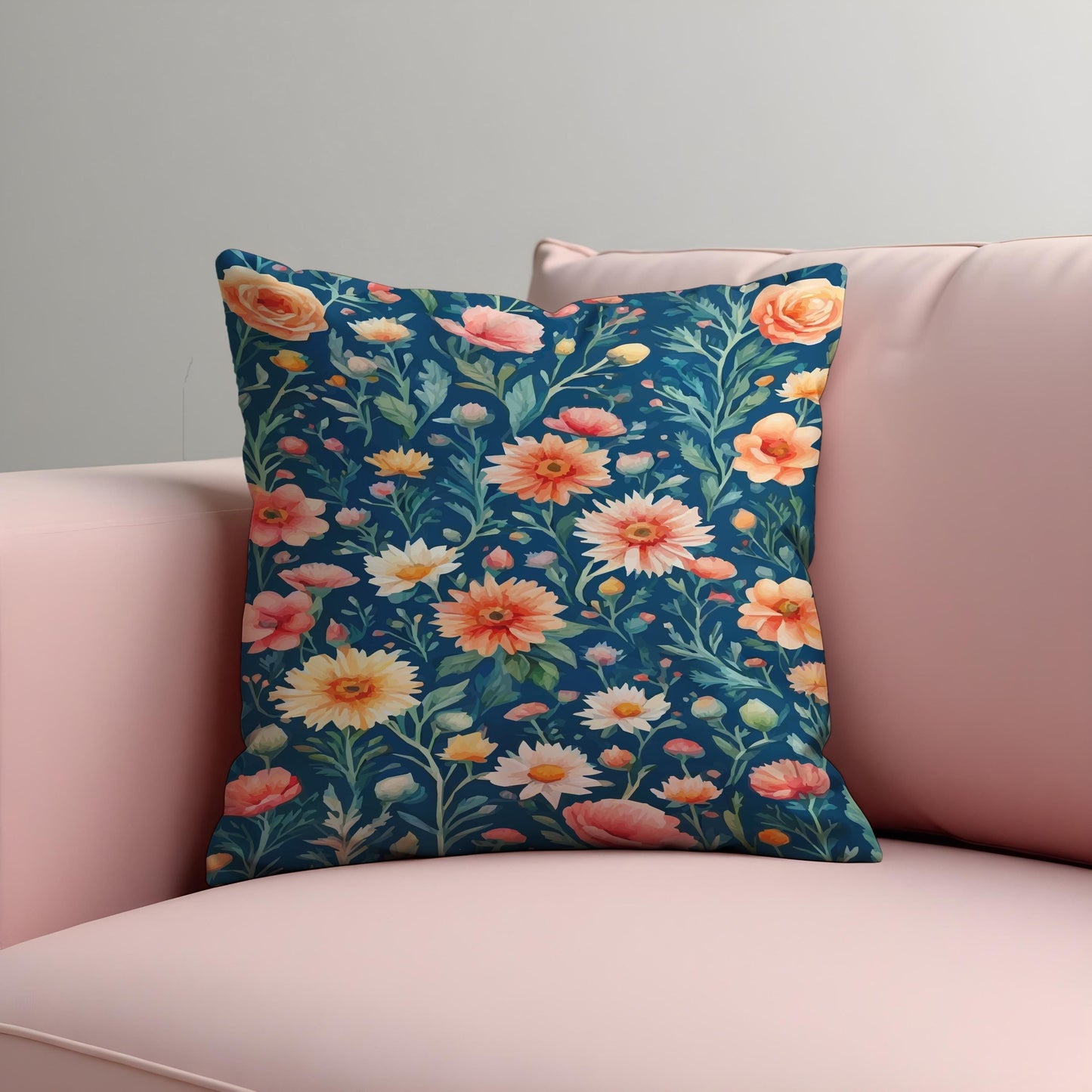 Wildflower Meadow Cushion Cover, Yellow & Coral Floral Pillow Case
