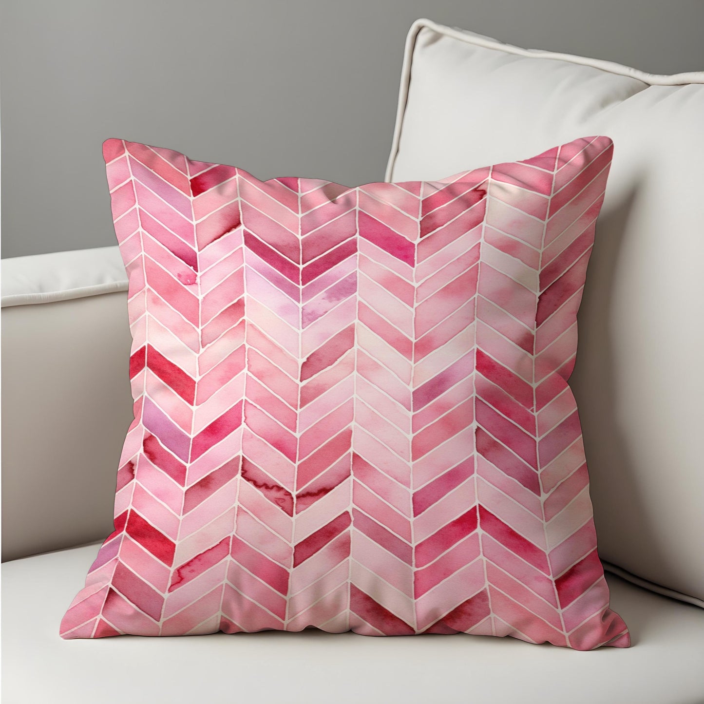 Pink Chevron Cushion Cover, Watercolor Zigzag Throw Pillow Cover