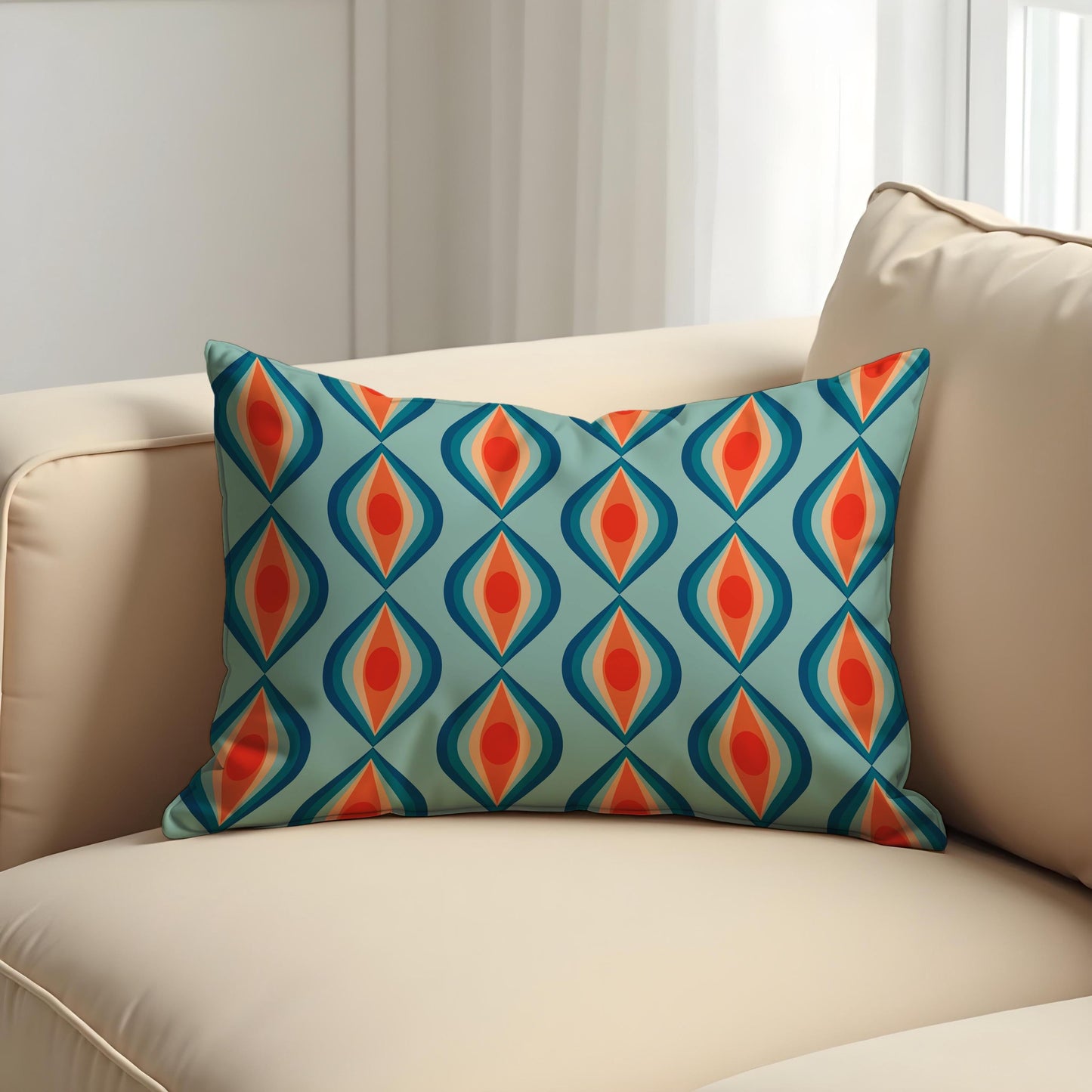 Retro Cushion Cover, Teal & Orange Geometric Pattern Pillow Case