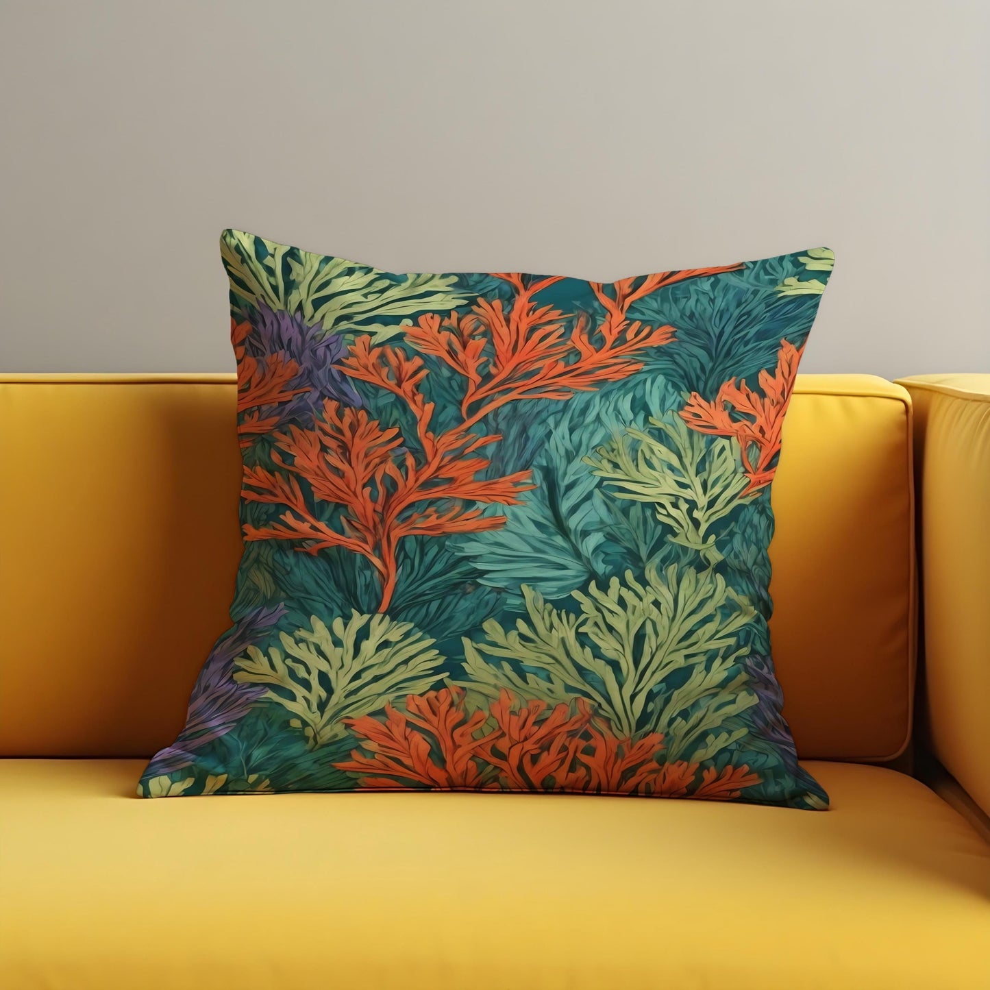 Tropical Coral Reef Cushion Cover, Ocean Botanical Print Pillow Case