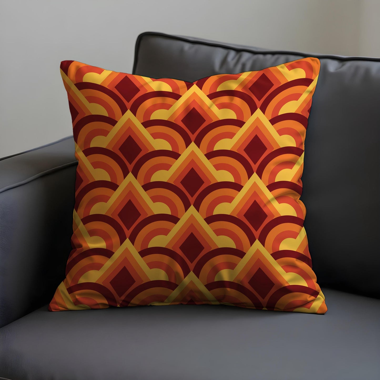 Retro Sunset Geometric Cushion Cover, Orange & Maroon Pillow Cover
