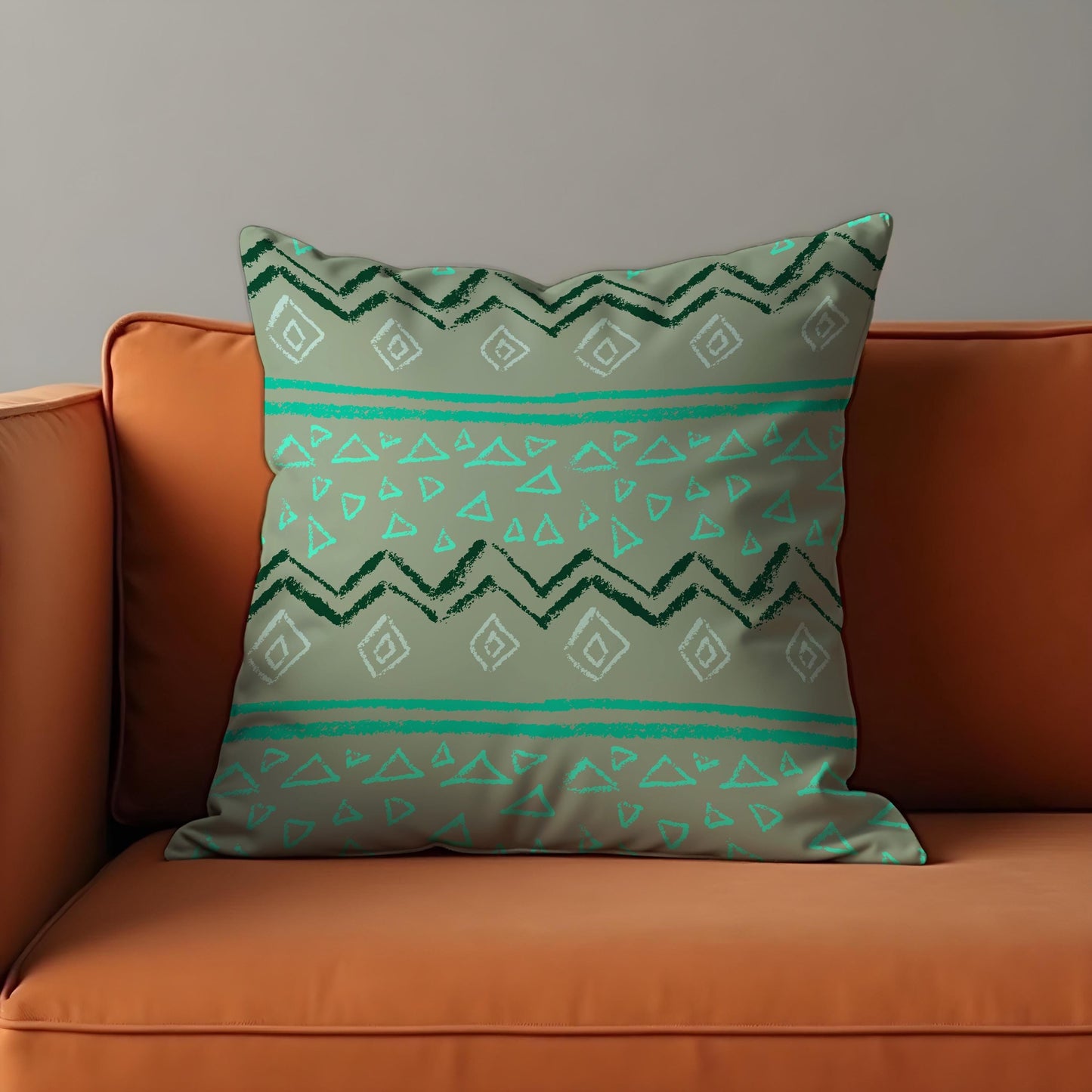 Tribal Geometric Cushion Cover, Sage Green and Teal Pattern Pillow Case