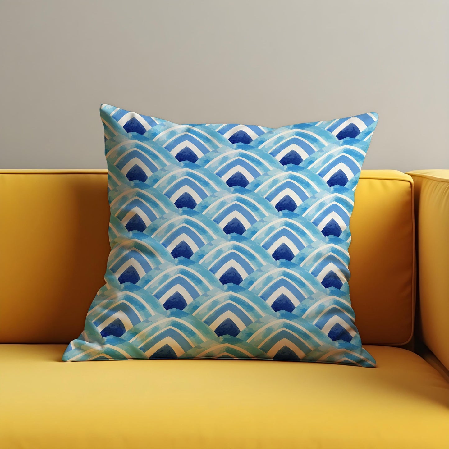 Blue Watercolor Wave Cushion Cover, Coastal Ocean Pillow Cover