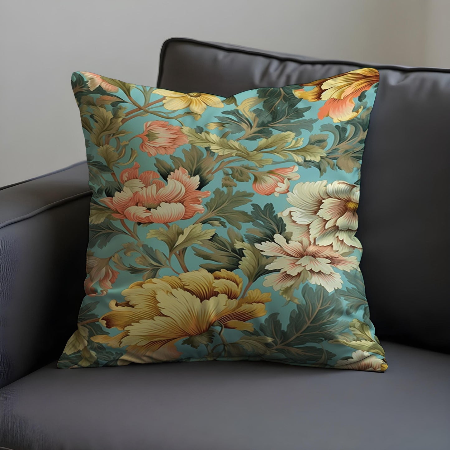 Botanical Chrysanthemum Cushion Cover, Yellow & Peach Floral Pillow Case