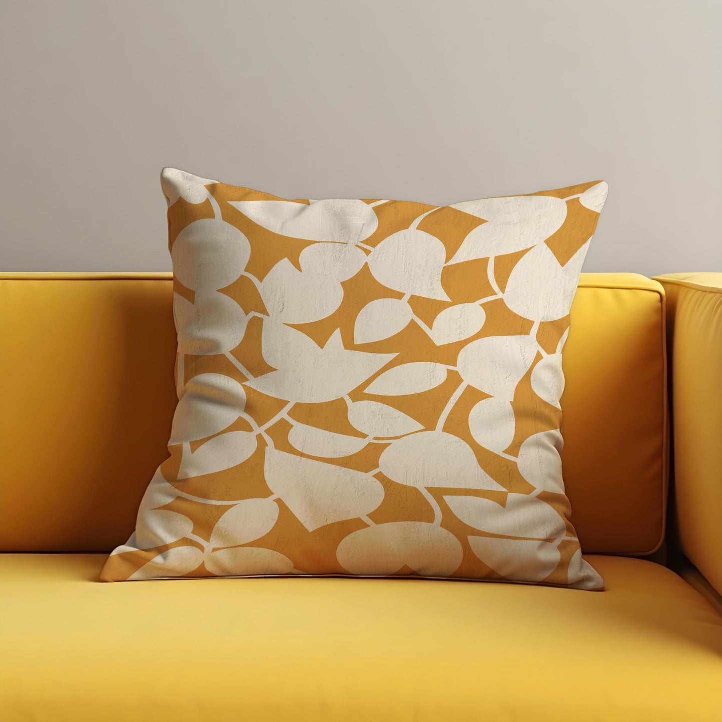 Retro Mustard Leaf Cushion Cover, Mid-Century Modern Abstract Pillowcase