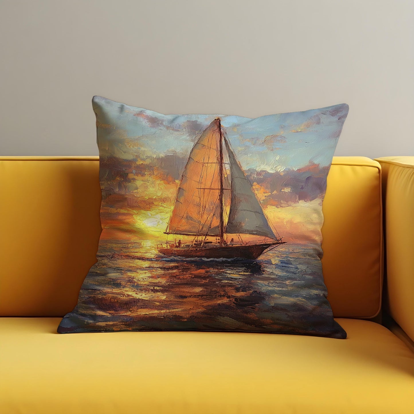 Sunset Sailing Cushion Cover, Romantic Ocean Throw Pillow Cover