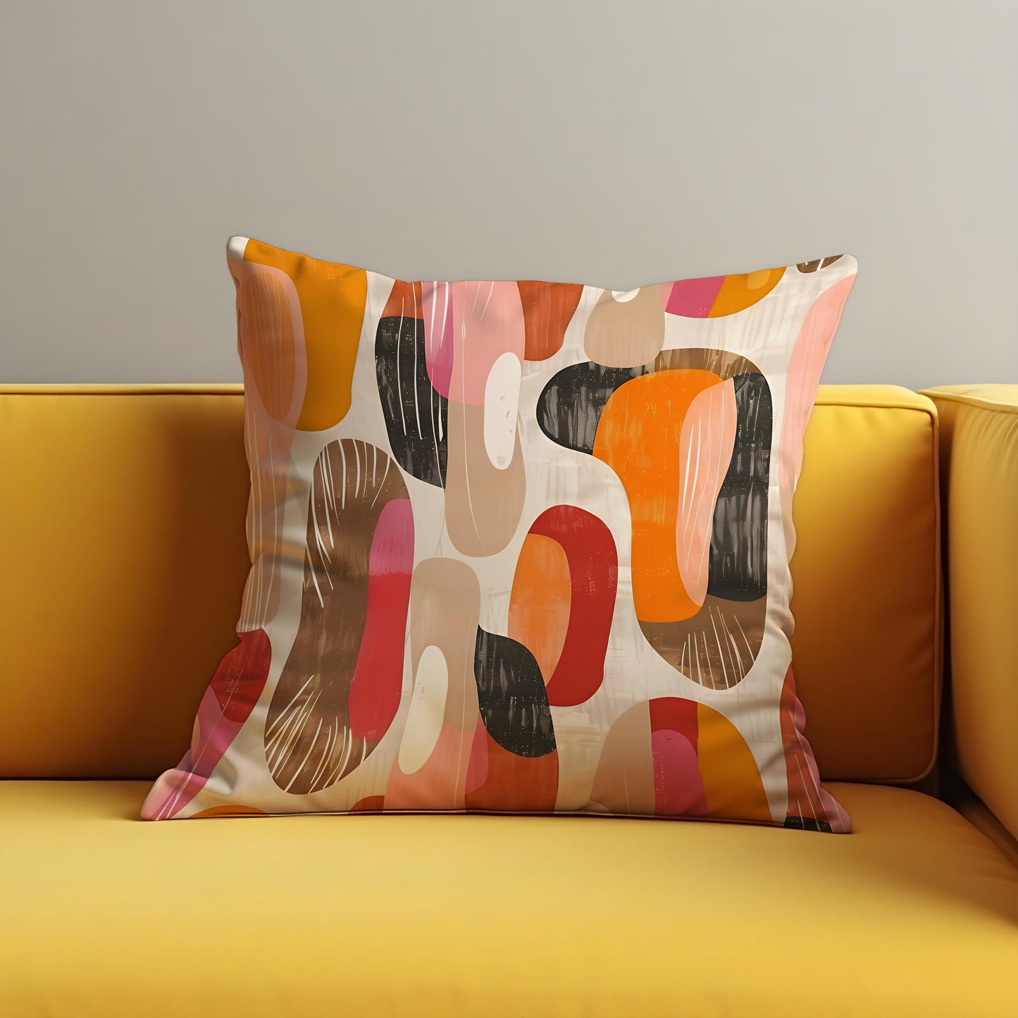 Modern Abstract Cushion Cover, Bold Organic Shapes Pillow Cover