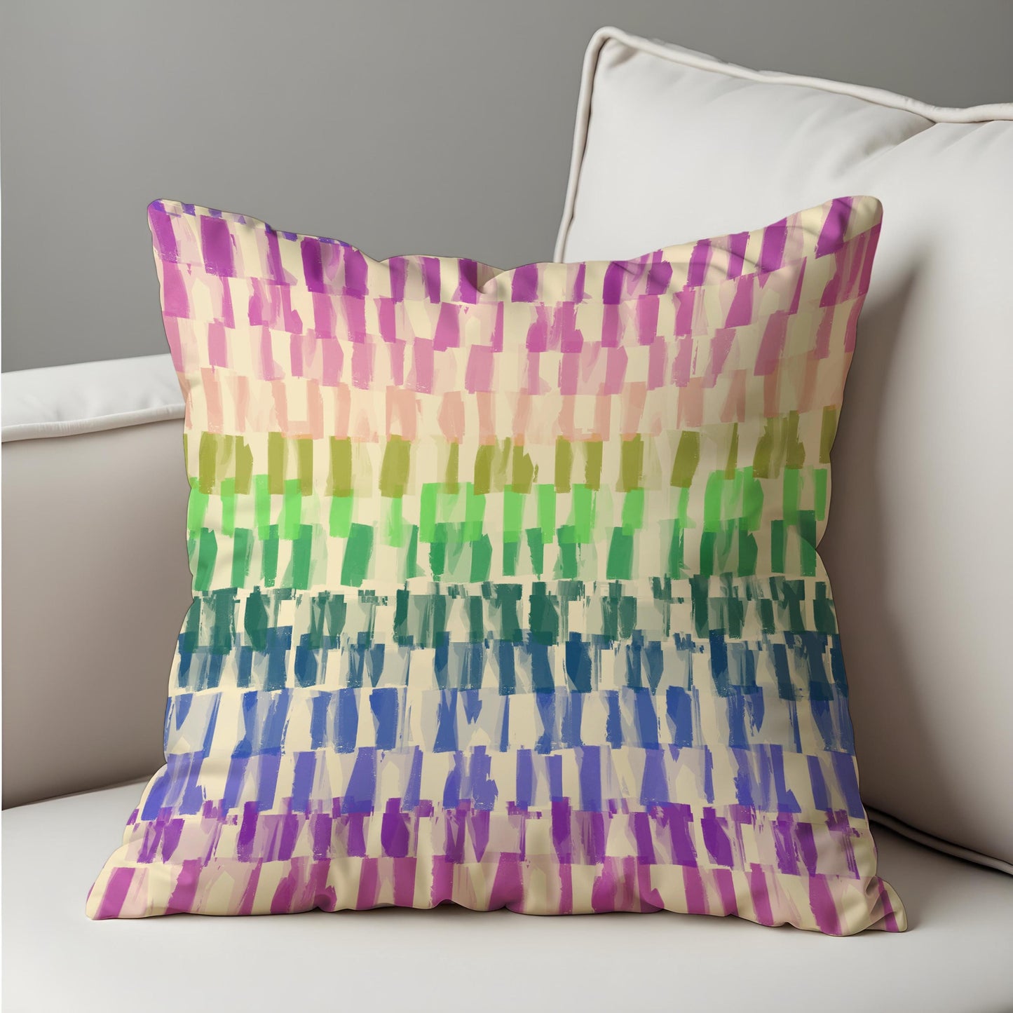 Rainbow Brushstroke Cushion Cover, Colorful Abstract Throw Pillow Case