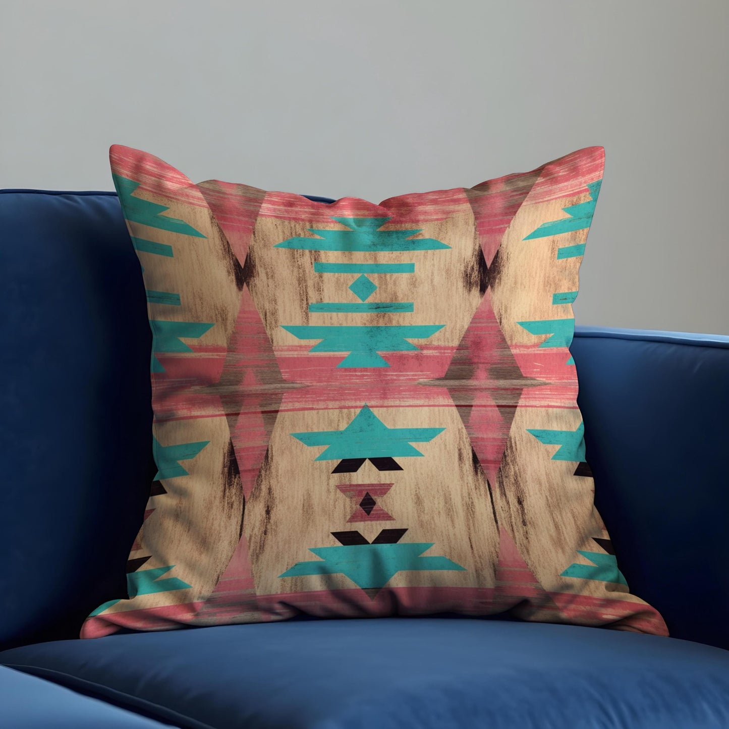 Southwestern Cushion Cover, Faded Aztec Coral & Turquoise Pillow Case
