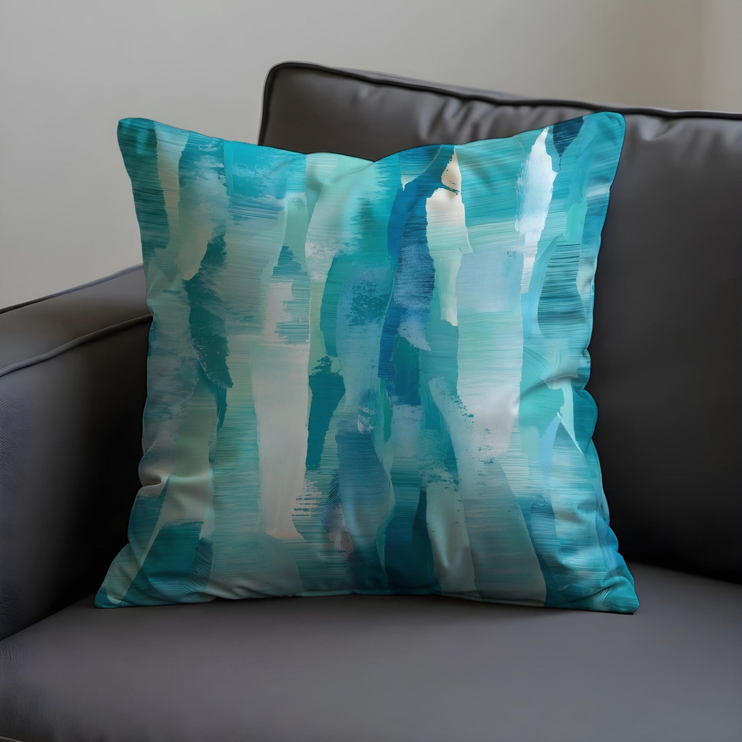 Teal Abstract Brushstroke Cushion Cover, Aqua Blue Modern Pillow Cover