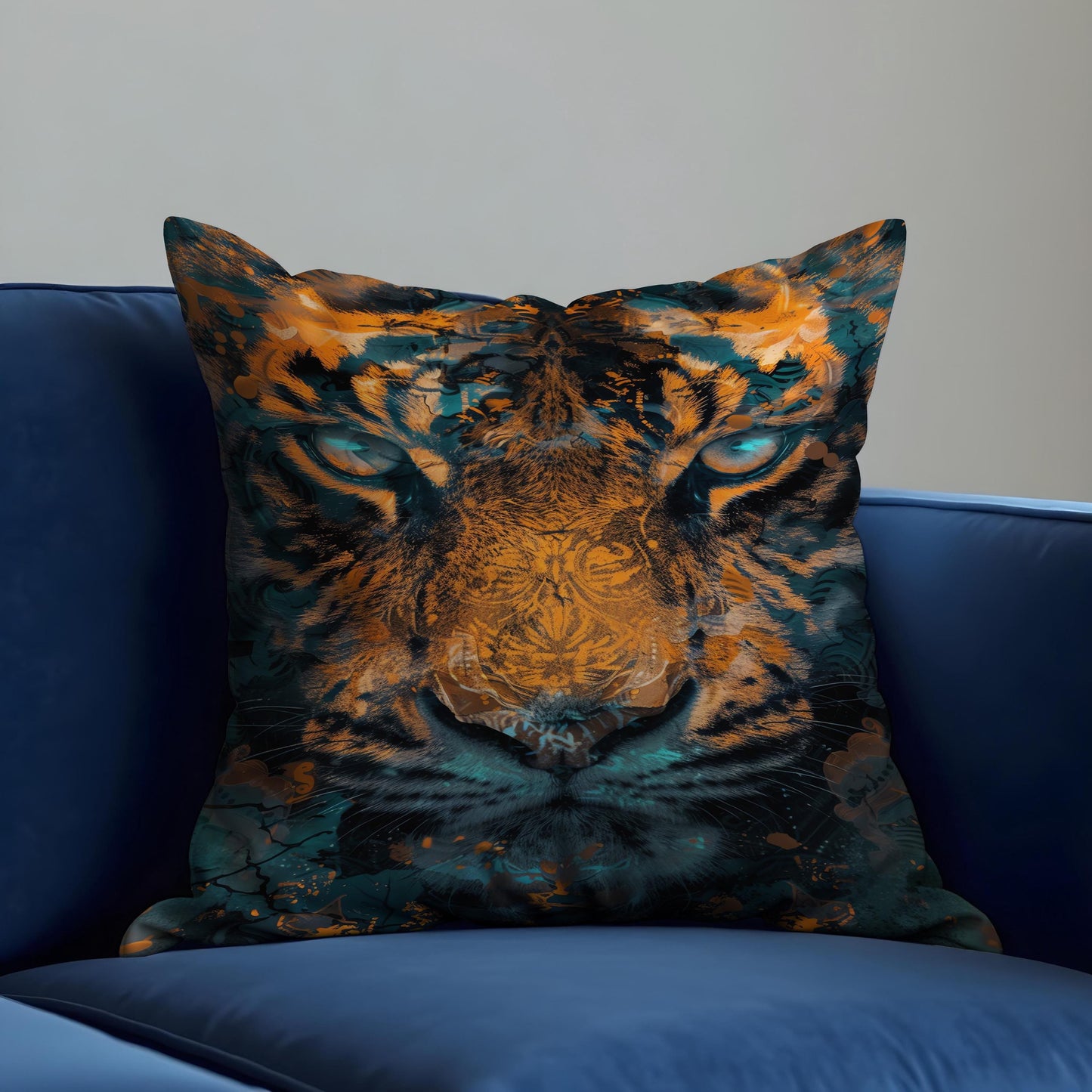 Fierce Tiger Face Cushion Cover, Wild Jungle Animal Art Pillow Cover