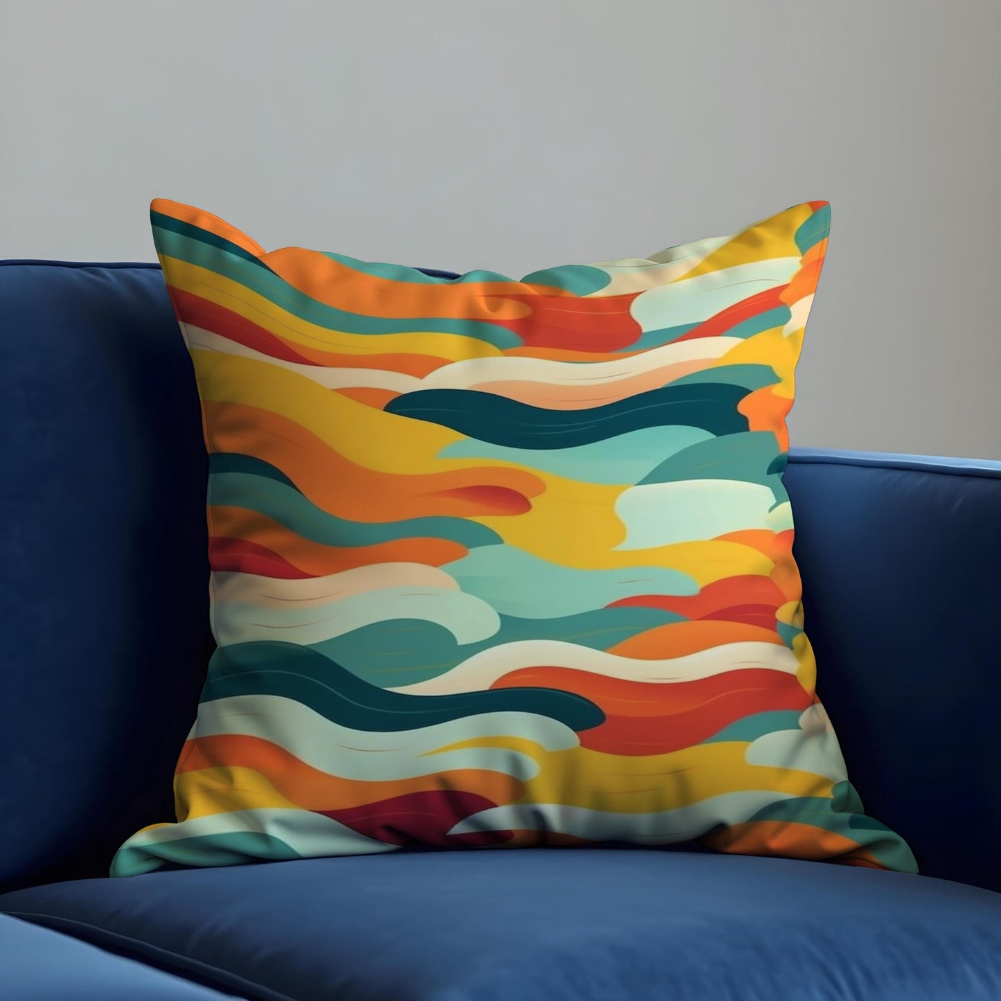Retro Abstract Waves Cushion Cover, Mid-Century Modern Pillow Case