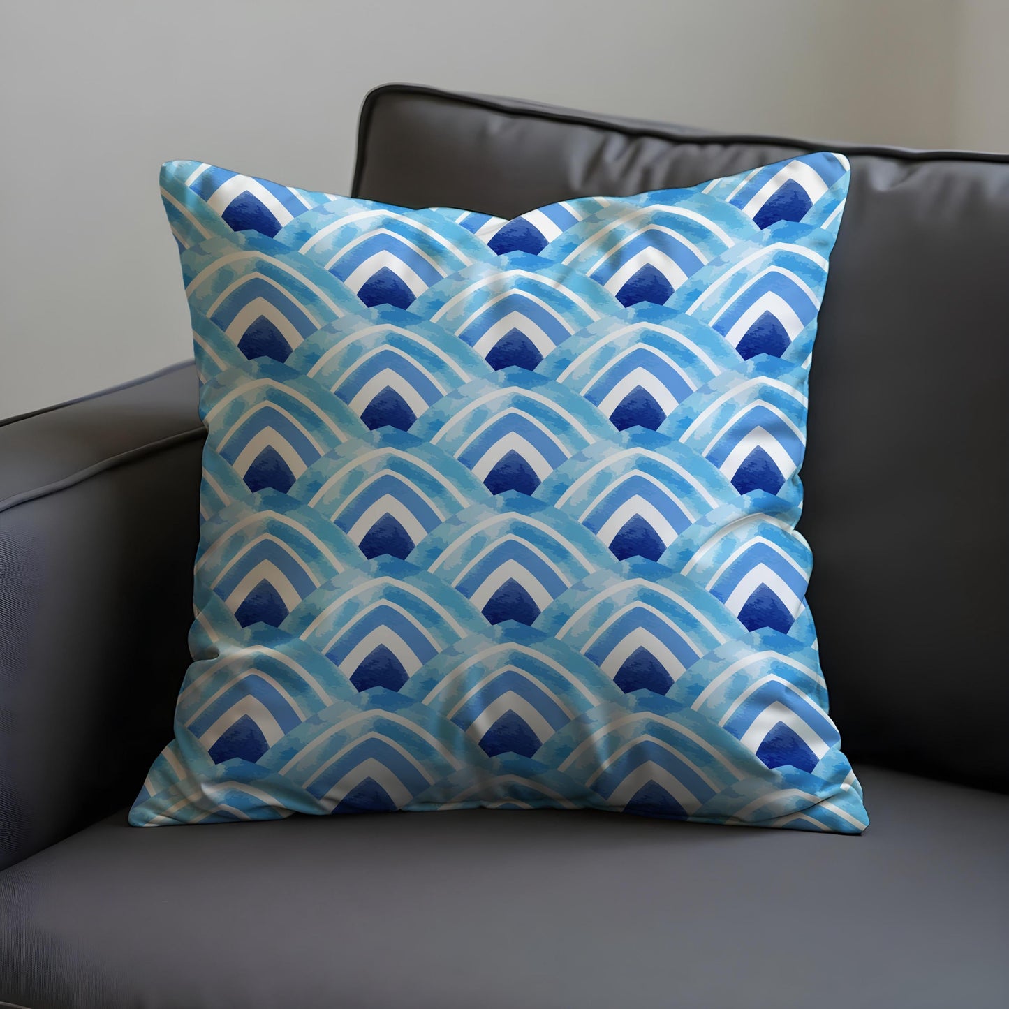 Blue Watercolor Wave Cushion Cover, Coastal Ocean Pillow Cover