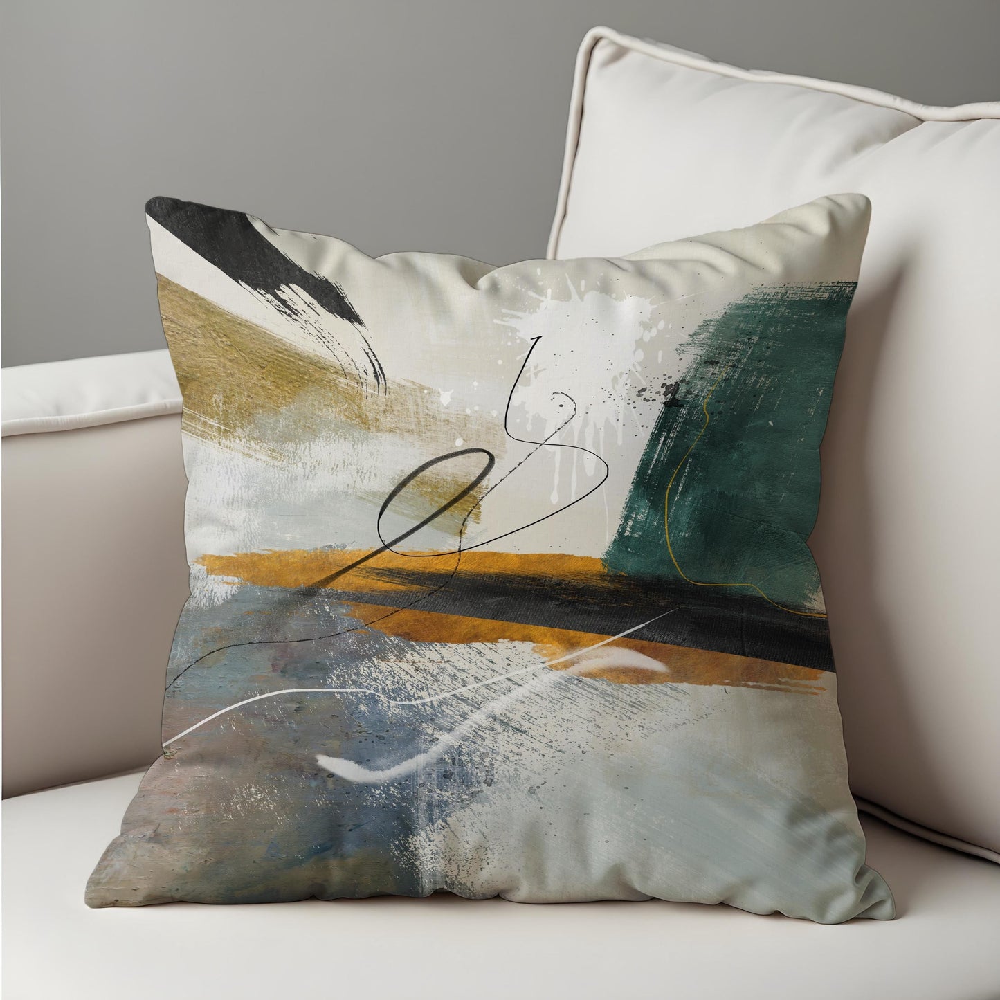 Contemporary Abstract Cushion Cover, Teal Brushstroke Pillow Case