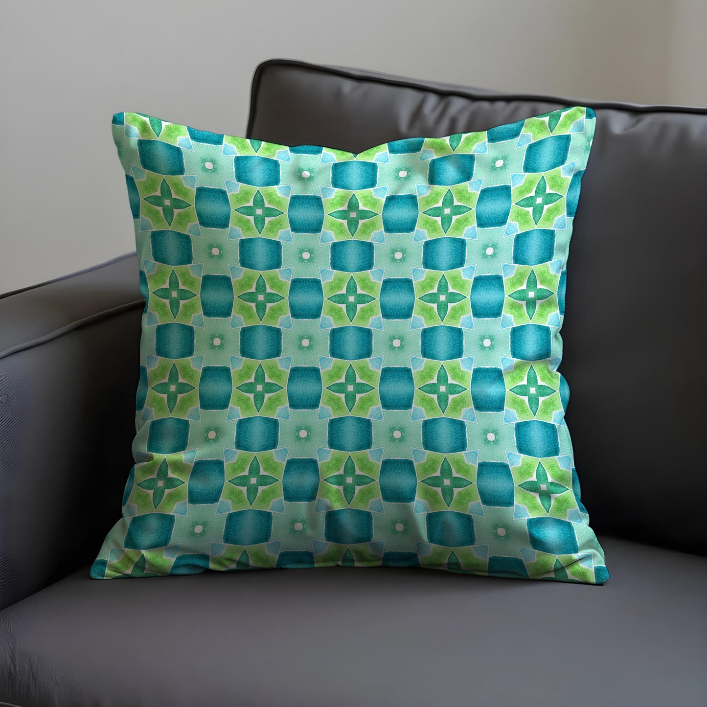 Retro Blue Green Cushion Cover, Mid Century Modern Tile Pillow Cover