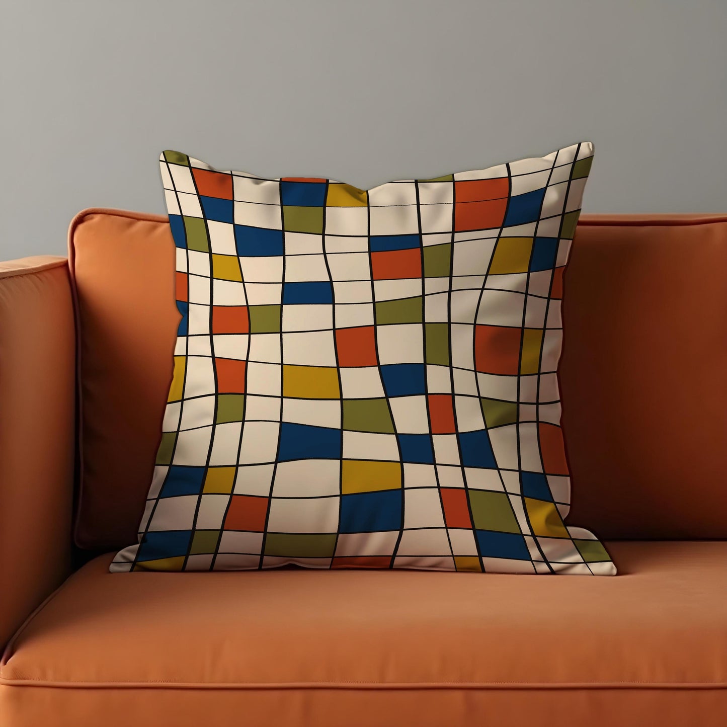Retro Geometric Grid Cushion Cover, Mid Century Modern Throw Pillow Cover
