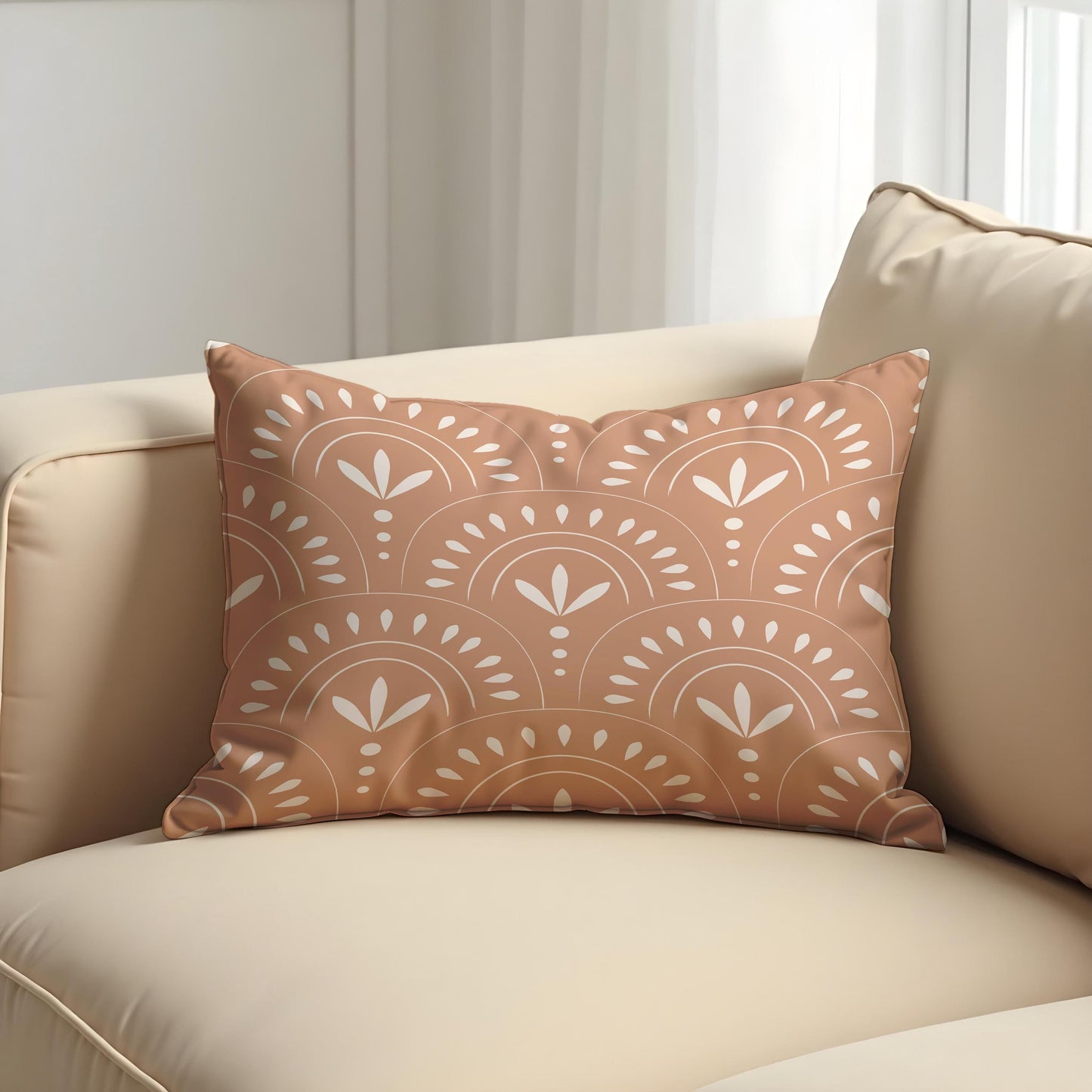 Boho Terracotta Cushion Cover, Rainbow & Leaf Pattern Pillow Case