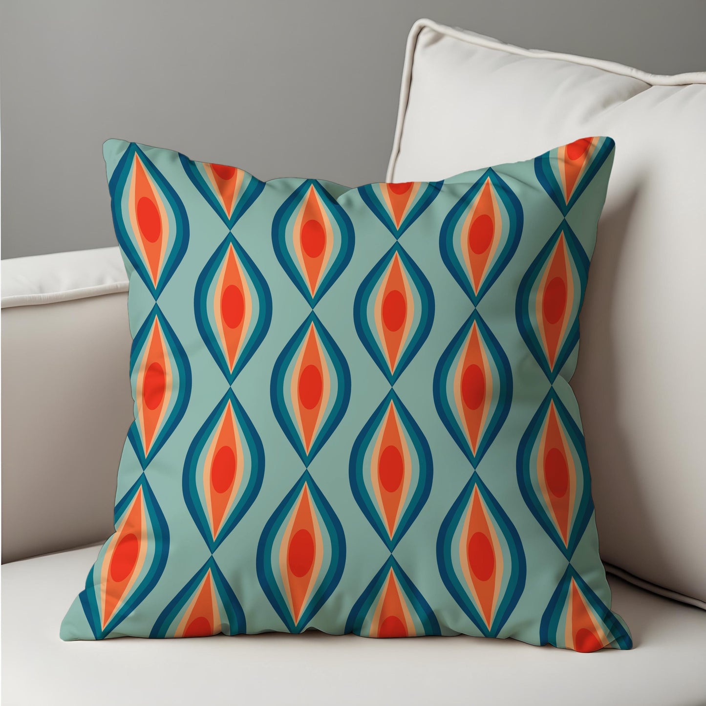 Retro Cushion Cover, Teal & Orange Geometric Pattern Pillow Case
