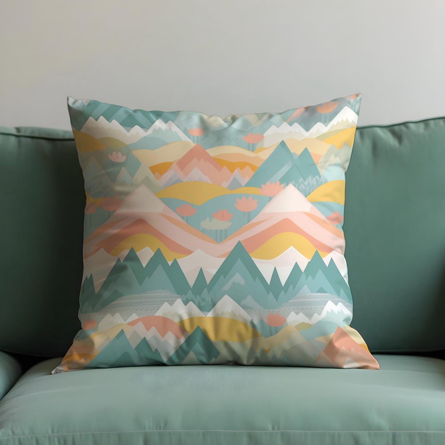Pastel Mountain Throw Pillow Cover, Colorful Landscape Cushion Case