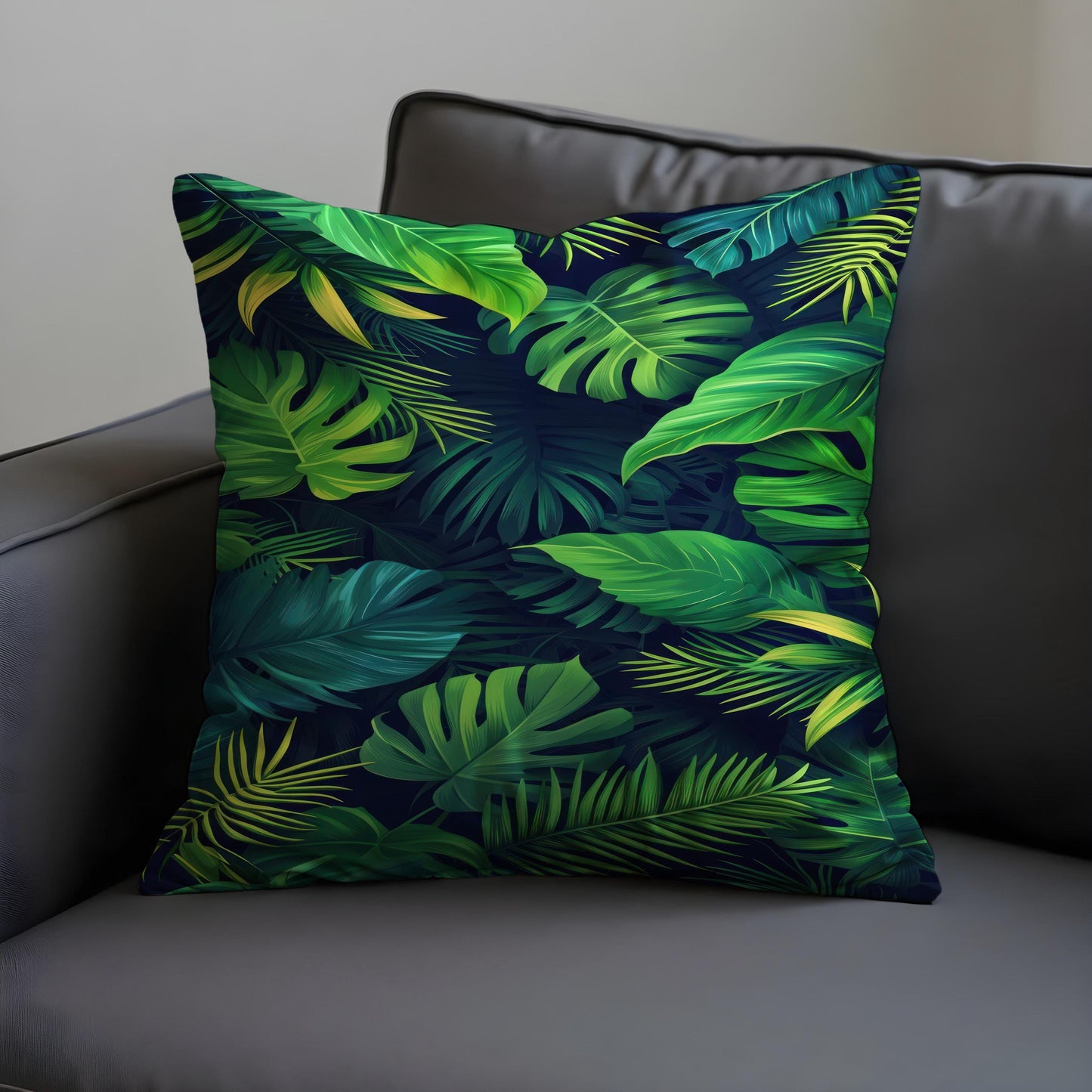Tropical Palm Leaf Cushion Cover, Green Monstera & Jungle Leaves Pillow Case