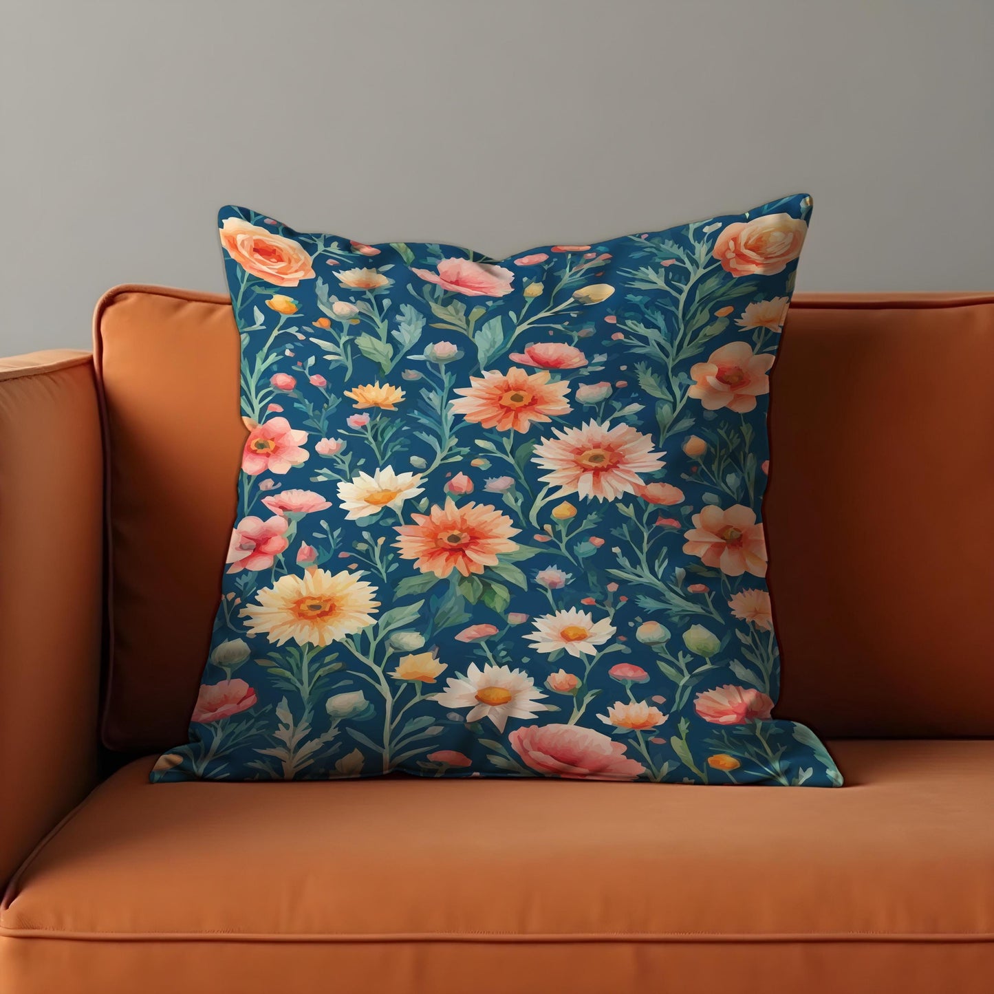 Wildflower Meadow Cushion Cover, Yellow & Coral Floral Pillow Case