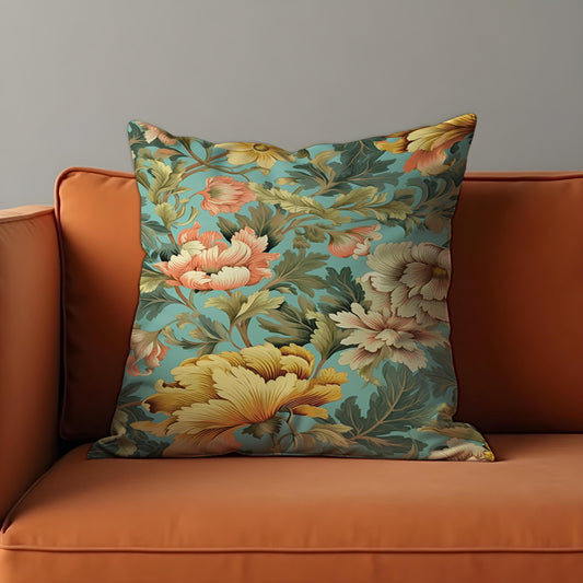 Botanical Chrysanthemum Cushion Cover, Yellow & Peach Floral Pillow Case