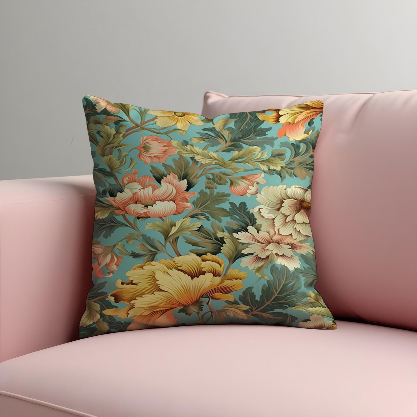 Botanical Chrysanthemum Cushion Cover, Yellow & Peach Floral Pillow Case