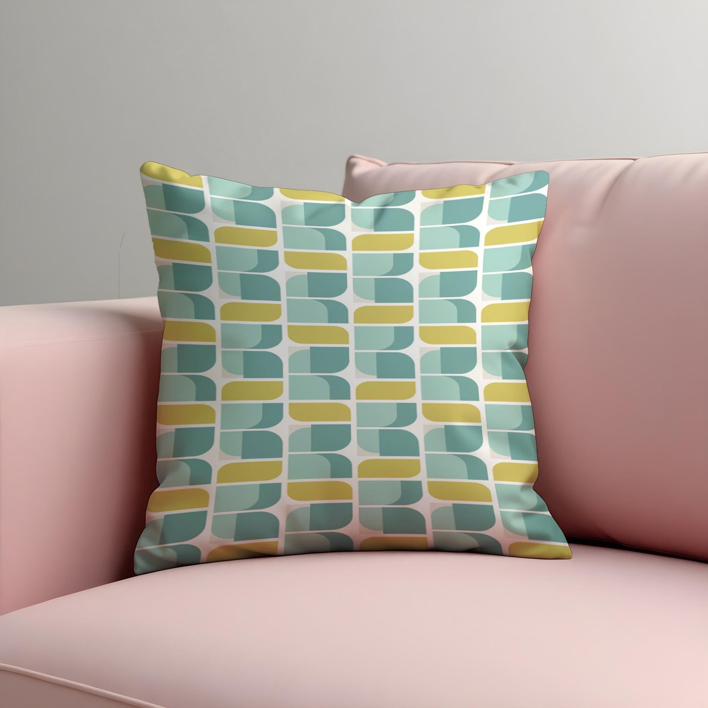 Retro Geometric Cushion Cover, Teal and Yellow Abstract Pillow Case